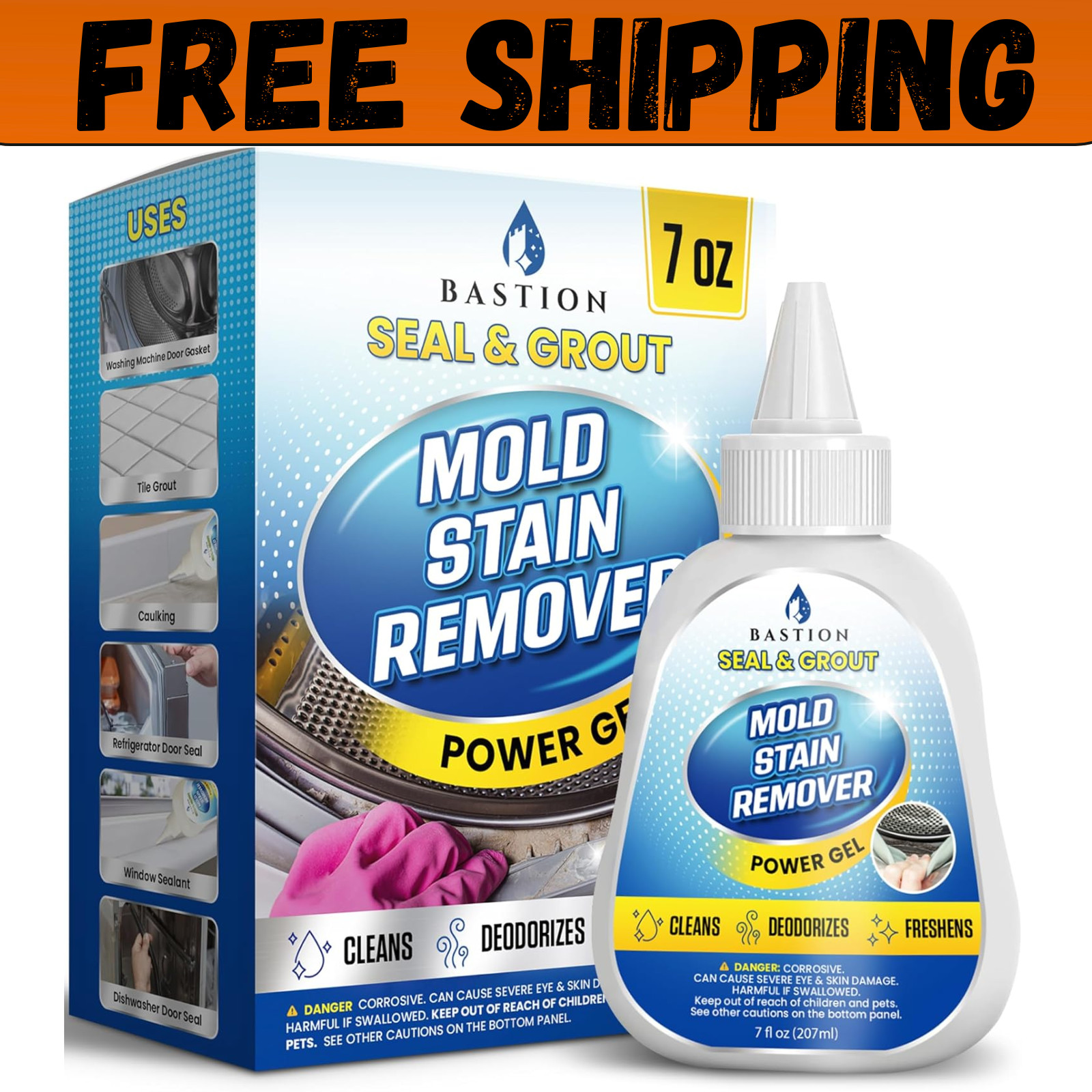 Mold Stain Remover Power Gel Cleaner for Front Loader Washing Machine Seal 7oz