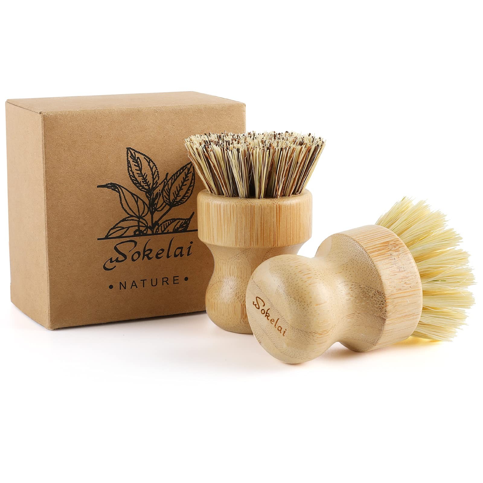 Bamboo Dish Scrub Brushes Set for Kitchen – Wooden Cleaning Scrubbers Brushes…