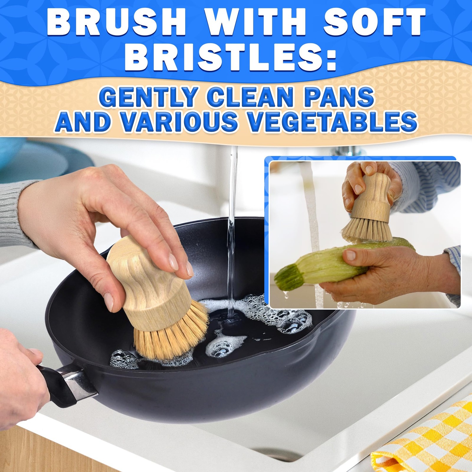 5 Pcs Bamboo Dish Brush Set â€“ Bamboo Dish Scrubber with Soft & Stiff Non-Scra