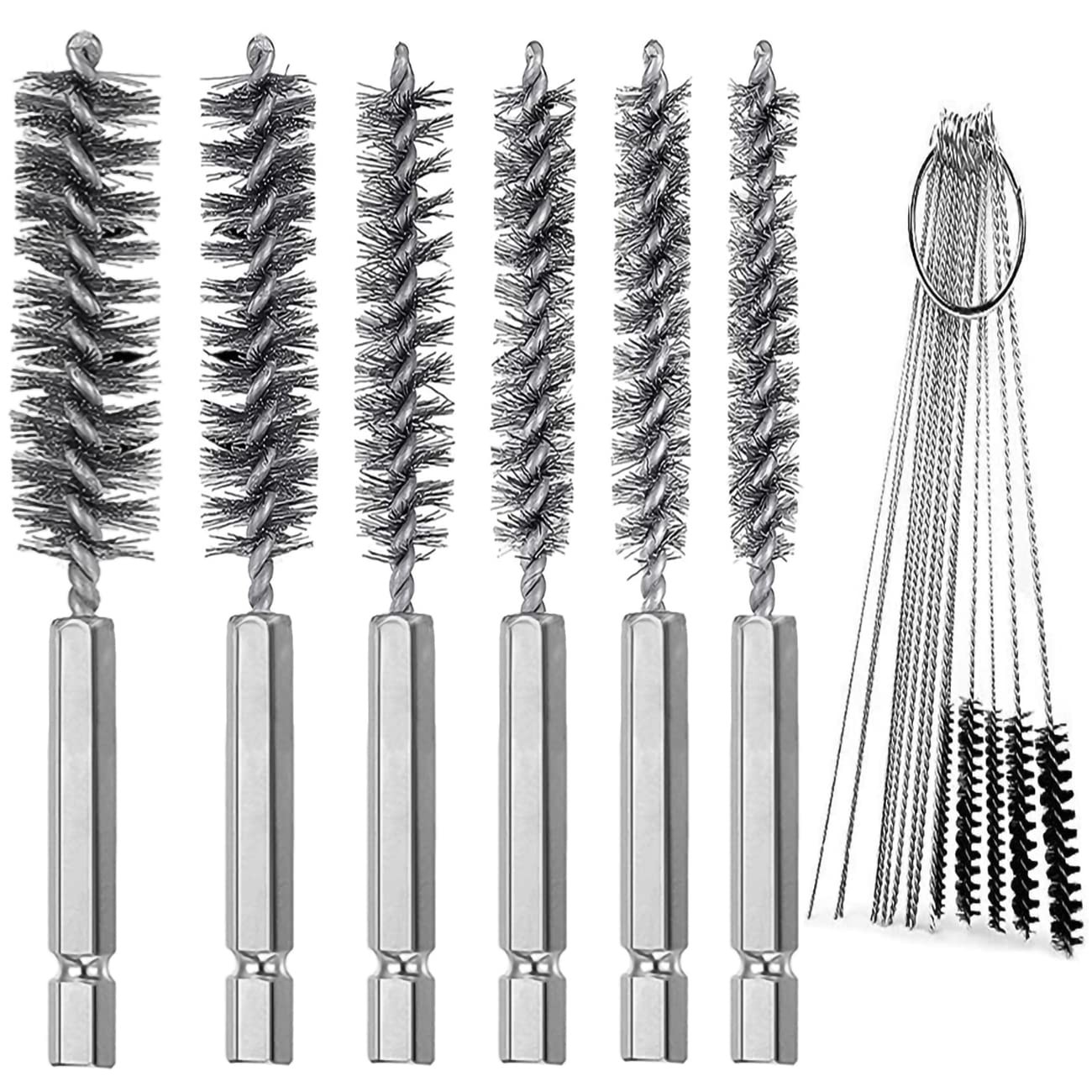 6 Pieces Stainless Steel Bore Brush in Different Sizes + 15 Pcs Cleaning Need…