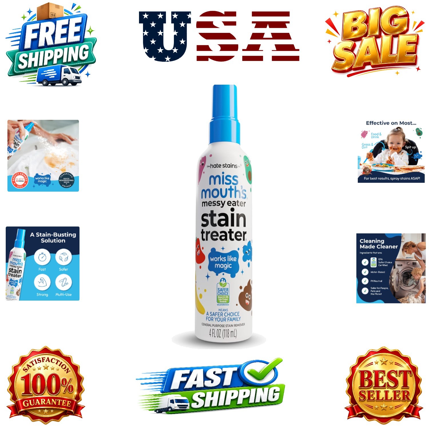 Messy Eater Stain Treater Spray – 4oz Stain Remover – Newborn & Baby Essentia…