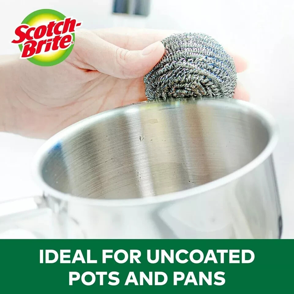 Scotch-Brite Stainless Steel Scrubber, Dish Scrubbers for Cleaning 3 Scrubbers