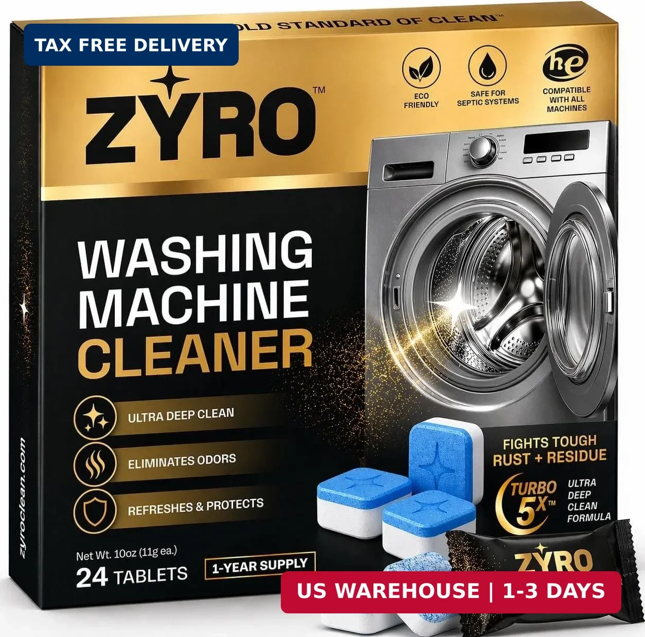 Washing Machine Cleaner Tablets | 24 Pack | Ultra Deep Clean | Eliminates Odors