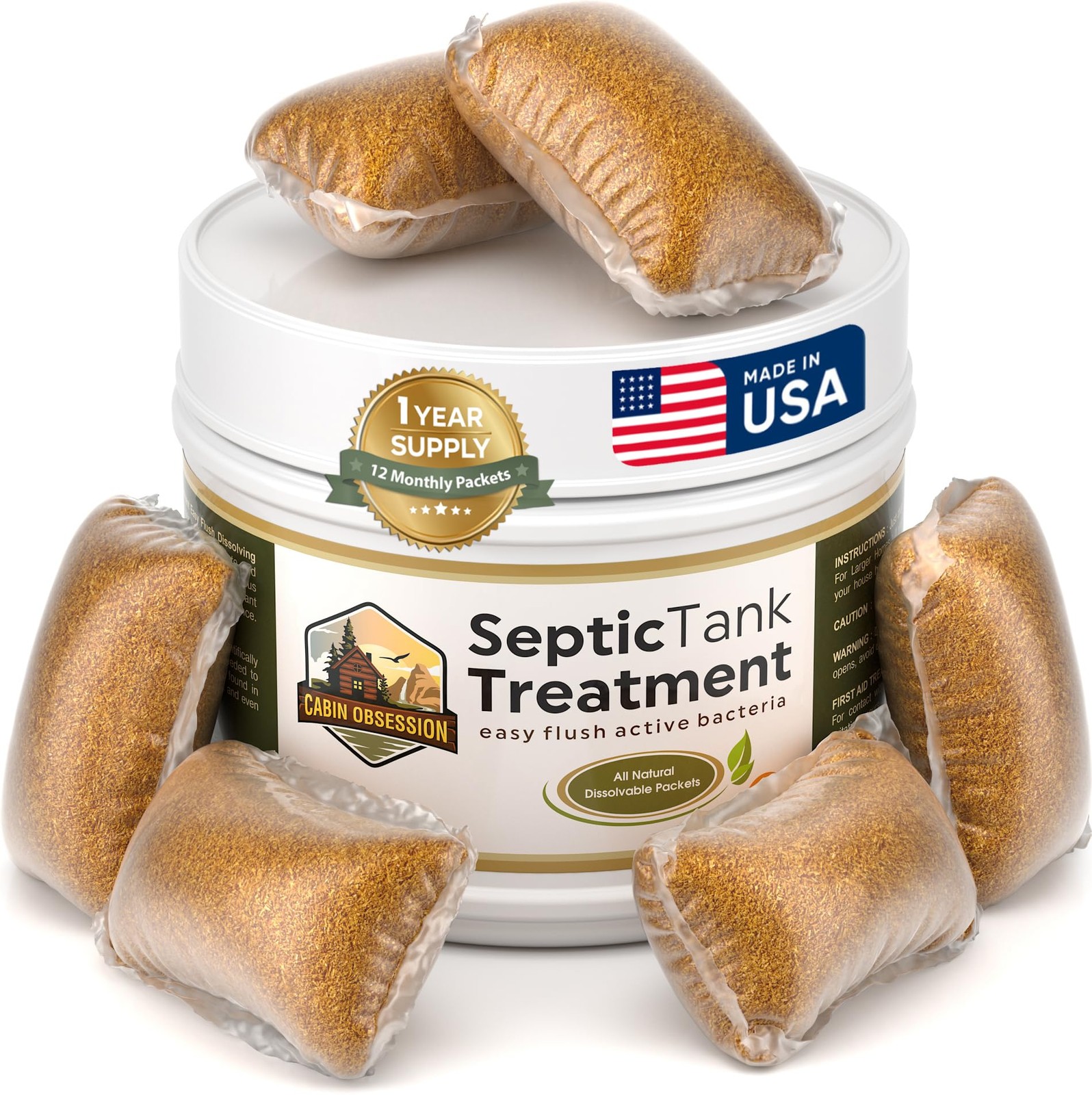 Septic Tank Treatment-Septic Safe Dissolvable Flush Live Bacteria Packets (12 Ct
