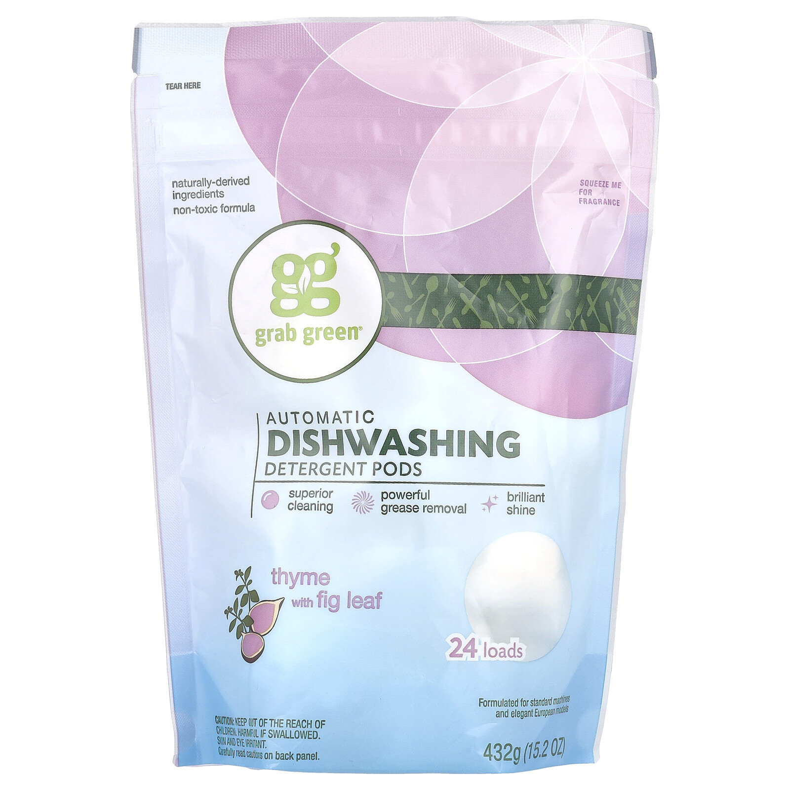 Automatic Dishwashing Detergent Pods, Thyme with Fig Leaf, 24 Loads, 15.2 oz