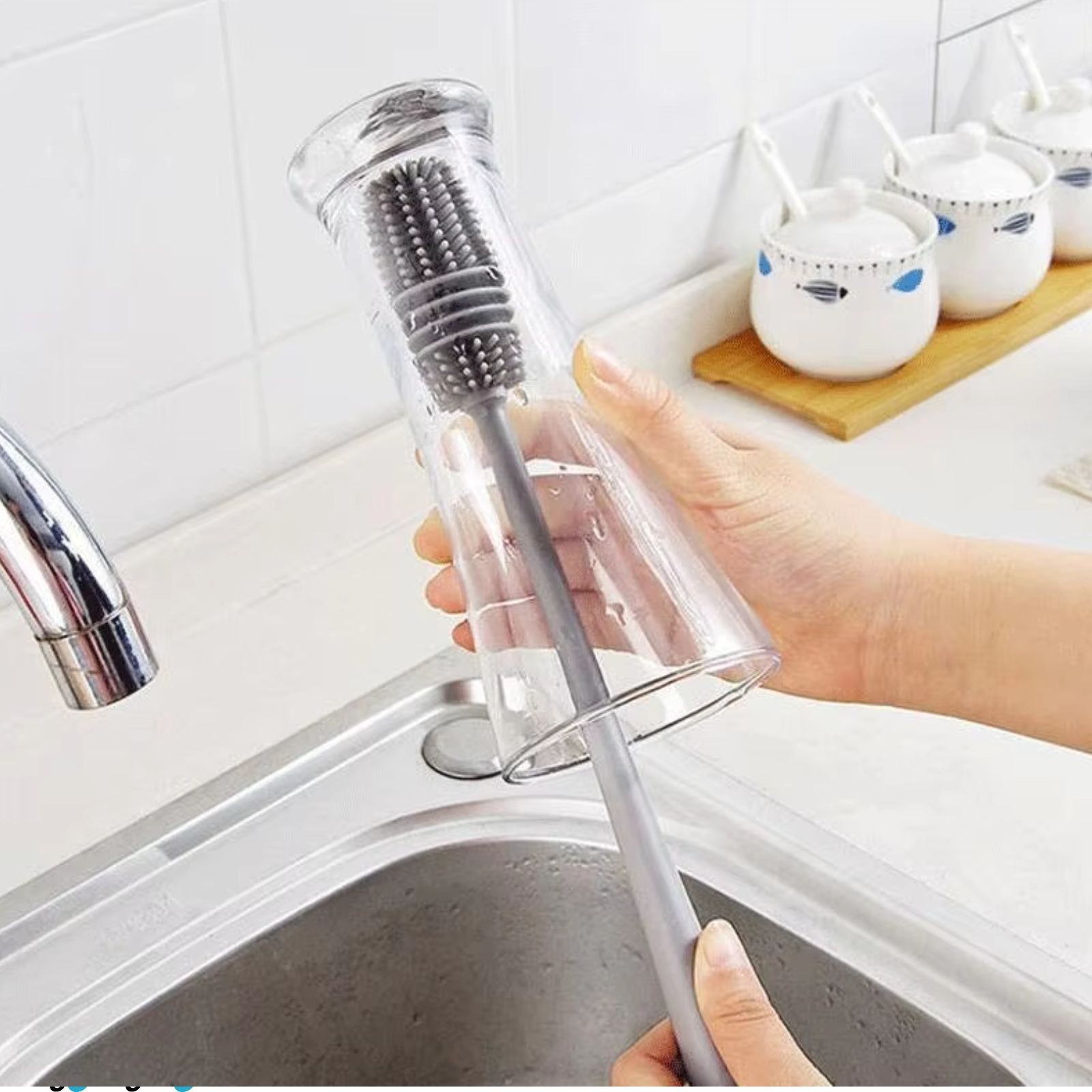 1Pc Bottle Scrubbing Washing Brush Silicone Long Handle Cup Cleaning Brush Tool