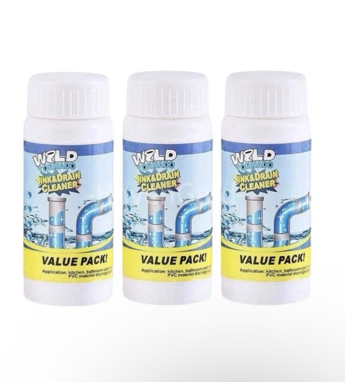 3 Wild Tornado Pipe Dredge, Powerful Sink Drain Cleaner Powder, Fast Foaming