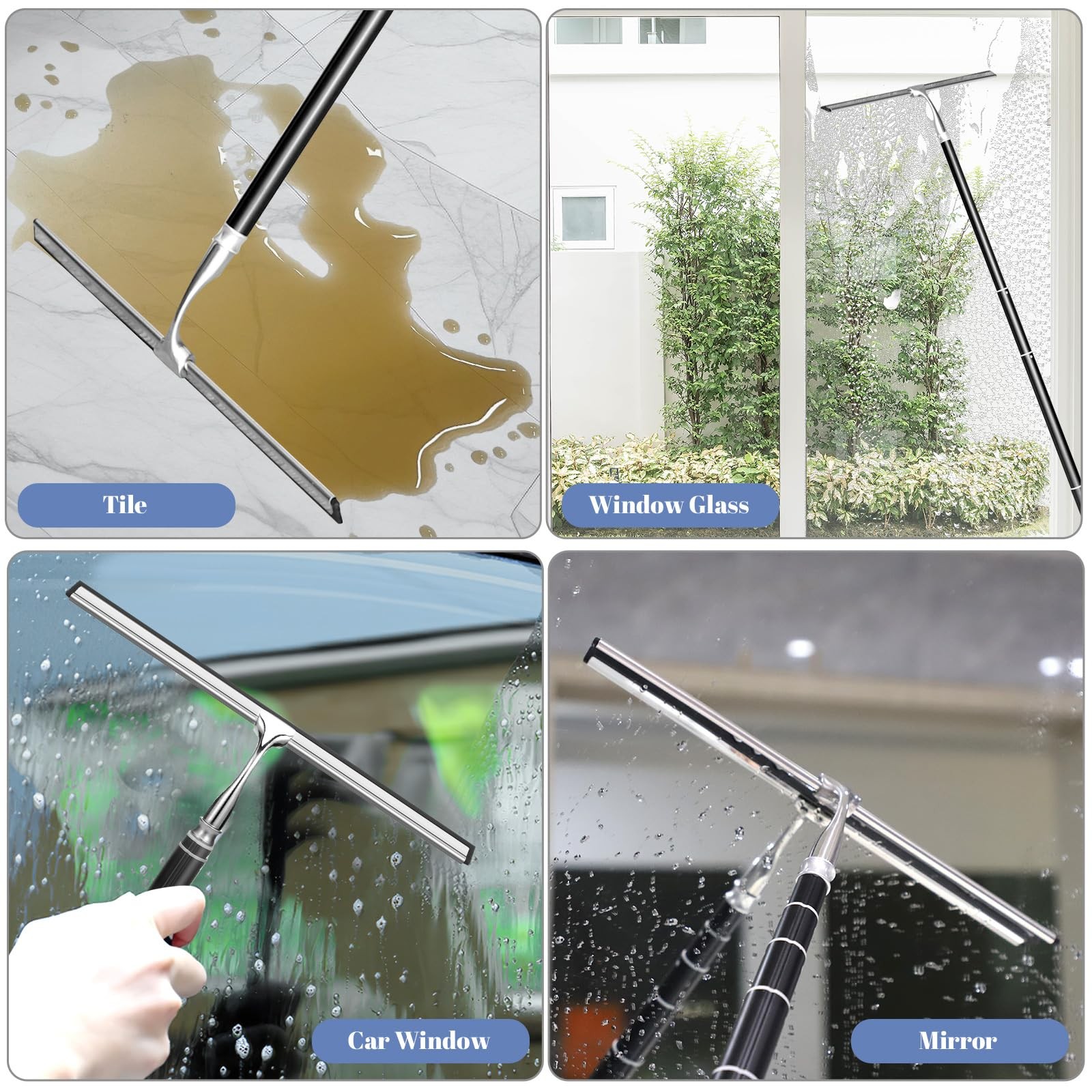 Shower Squeegee with Long Handle,Window Squeegee with Extension Pole Squeegee…