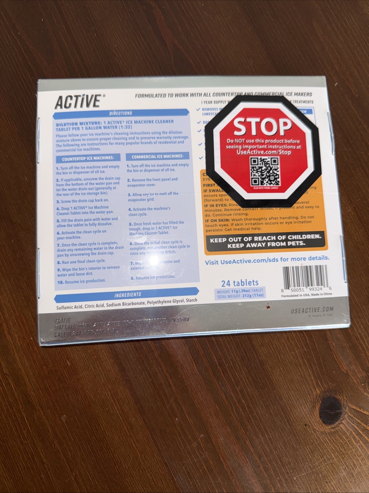 Active – ICE Machine Cleaner – 24 Pack – 12 Month Supply – SEALED NEW