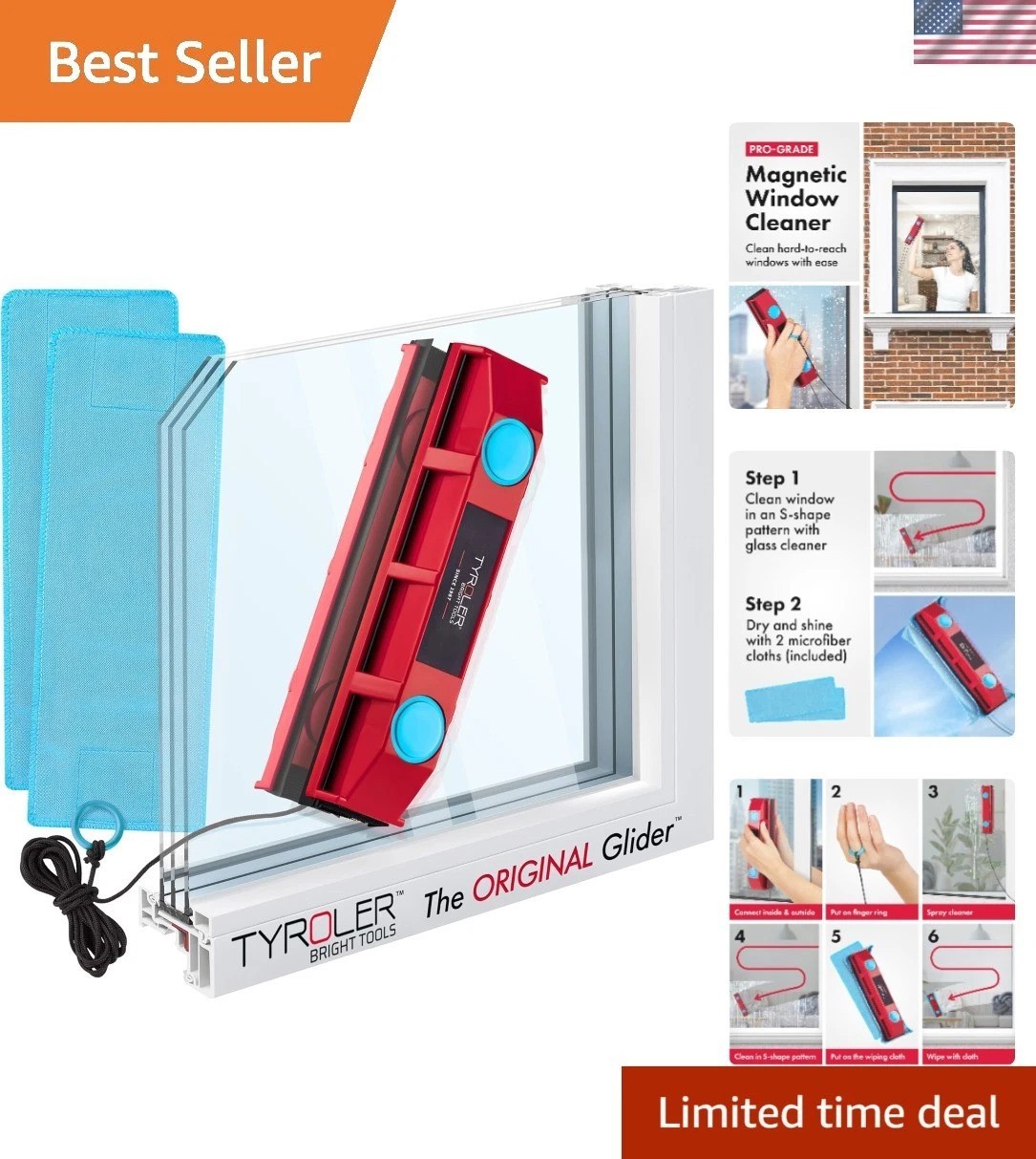 Magnetic Window Cleaner for Single-Glazed 0.3-0.7in Windows Glider D-2