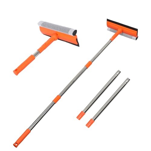 2-in-1 Window Squeegee with Long Handle for Car, Glass, and Shower Cleaning