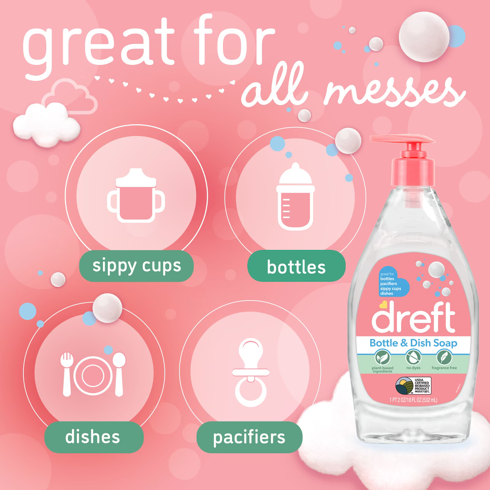 Plant-Based Liquid Dish Soap and Dishwashing Detergent for Baby Bottle,