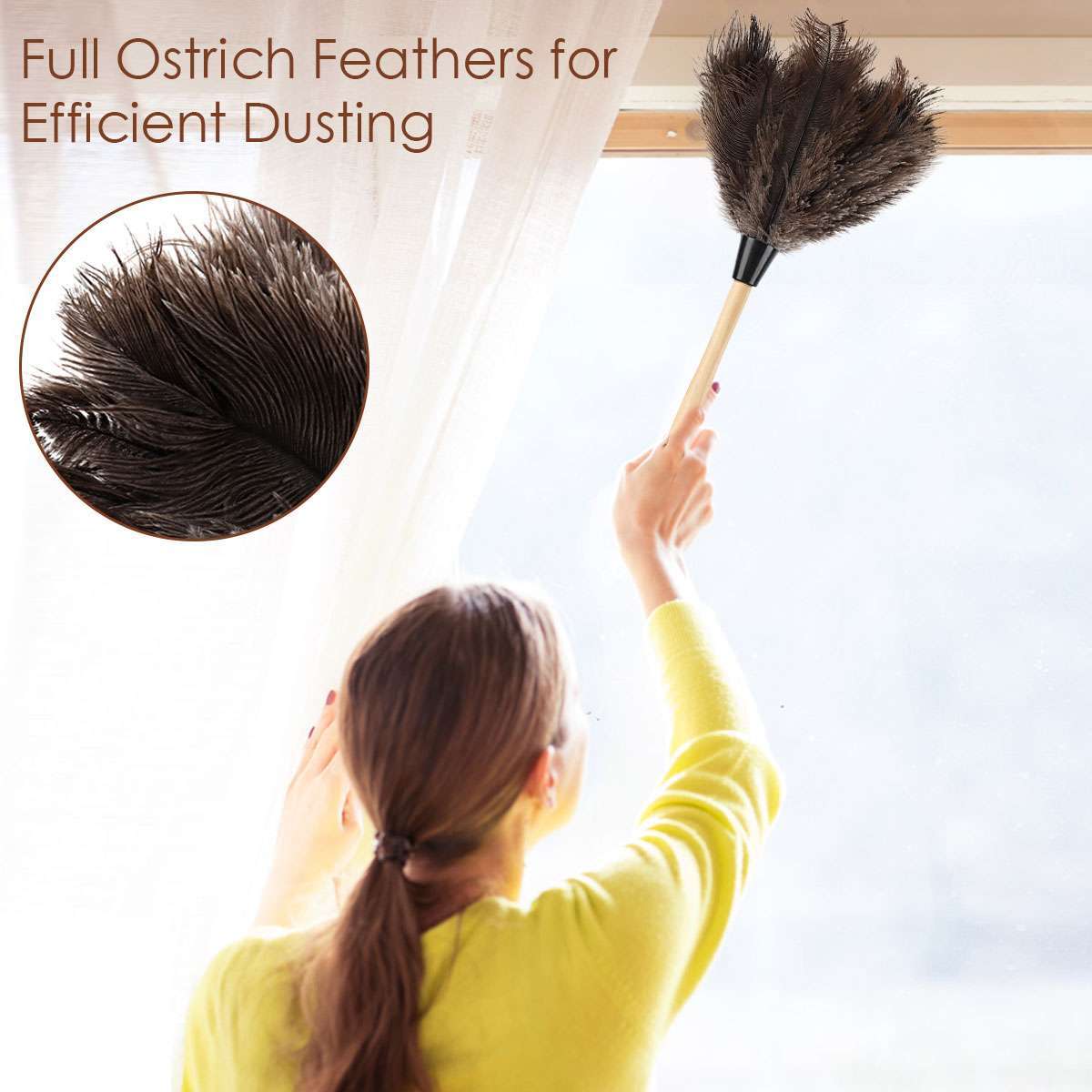 2Pcs 16″ Ostrich Feather Duster Durable Dust Collecting Cleaning Tool In Wool US