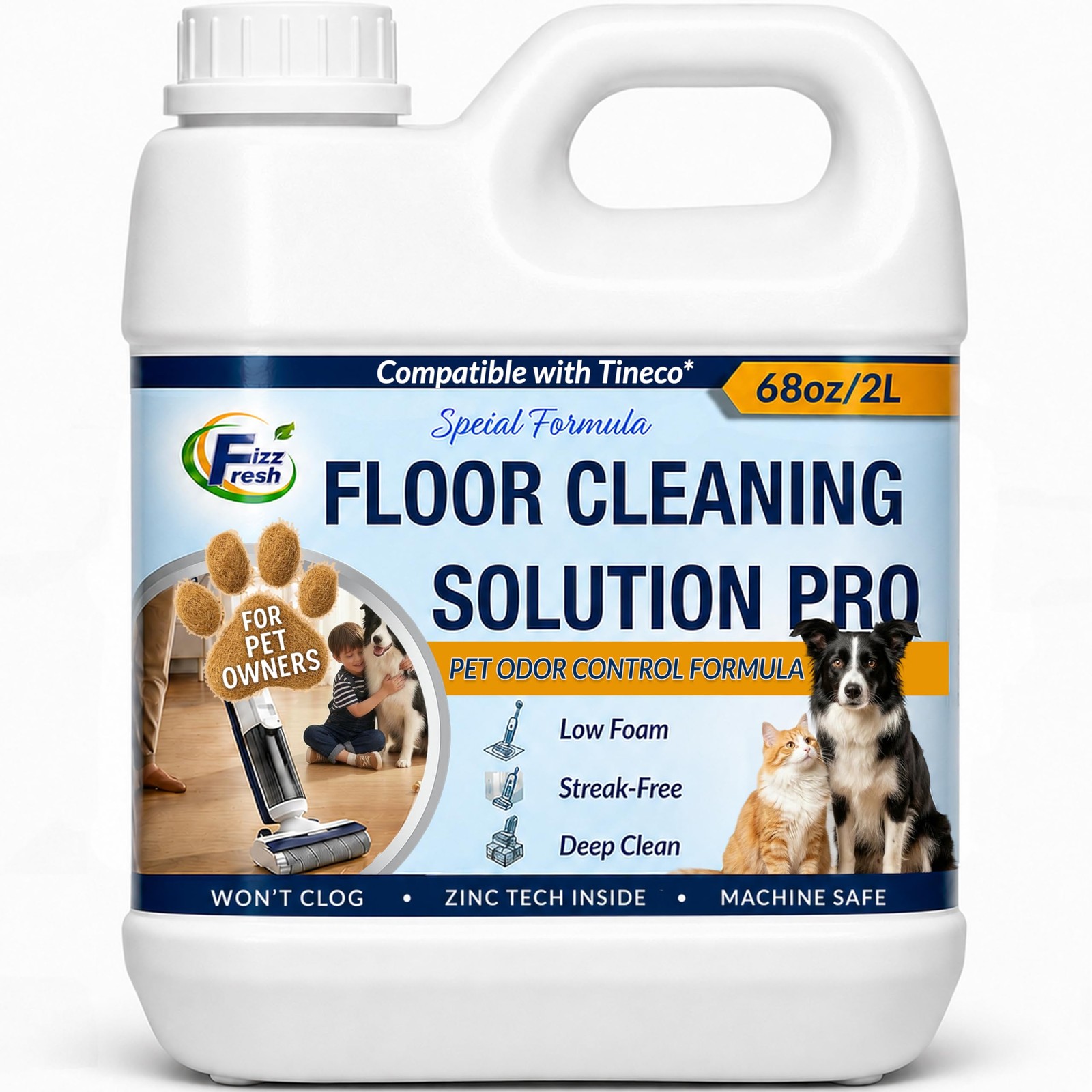 Floor Cleaning Solution Refill with Tineco, 68 fl oz Unscented, Pet Urine Odo…