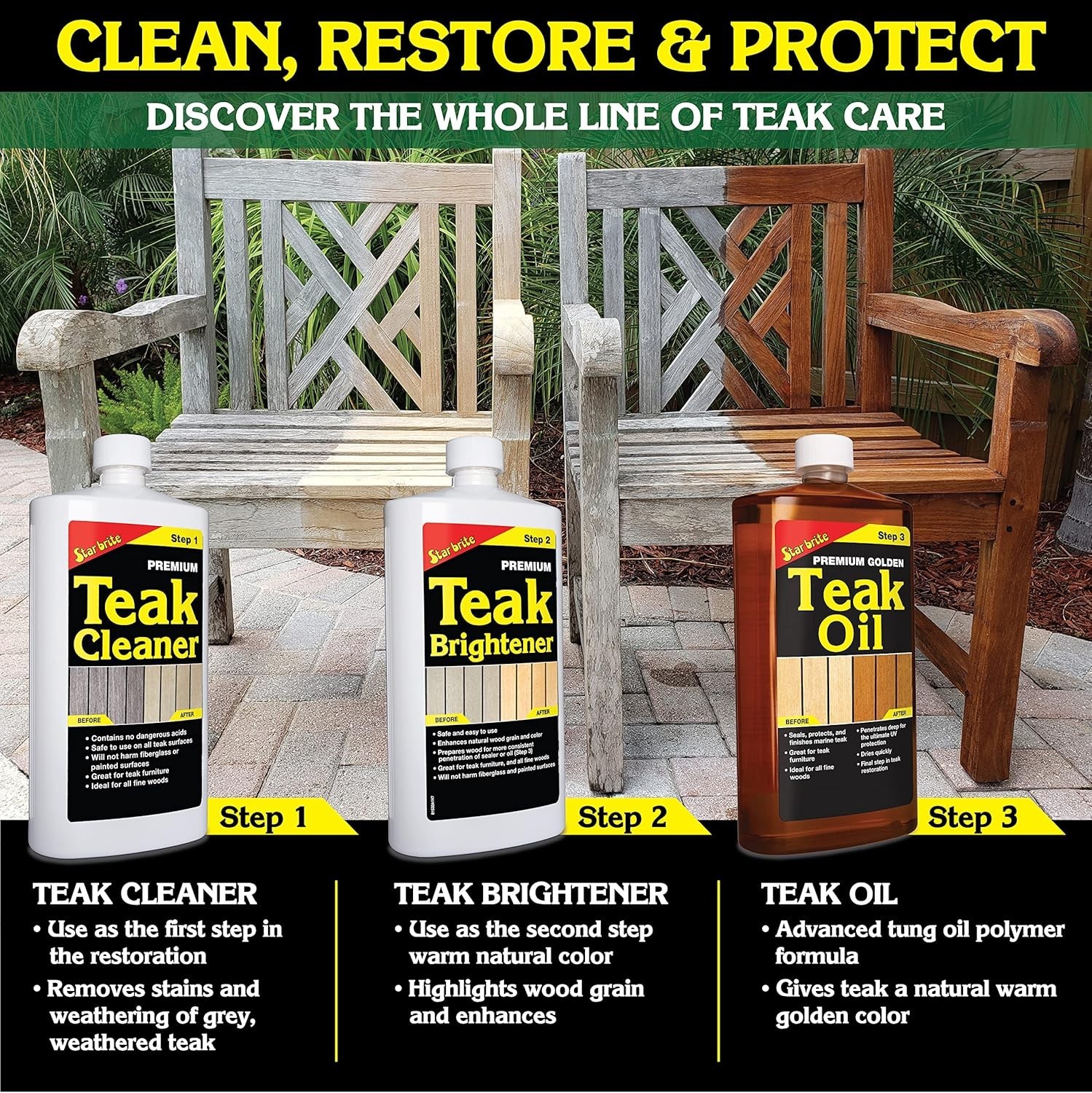 Teak Cleaner – Restore, Renew & Refresh Old Weathered Gray Teak Furniture & O…
