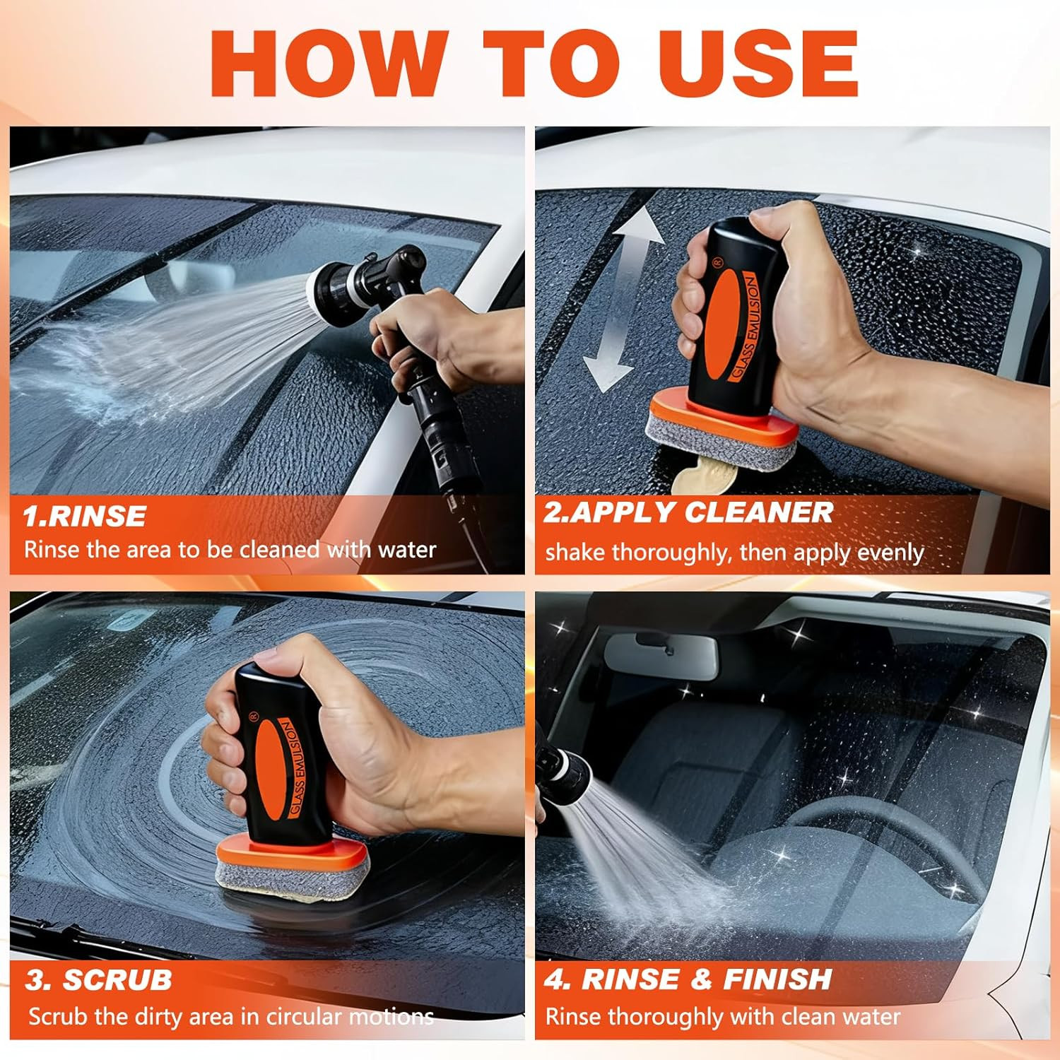 2Pcs Glass Oil Film Remover for Car, Roll-On Glass Emulsion Cleaner with Cleanin