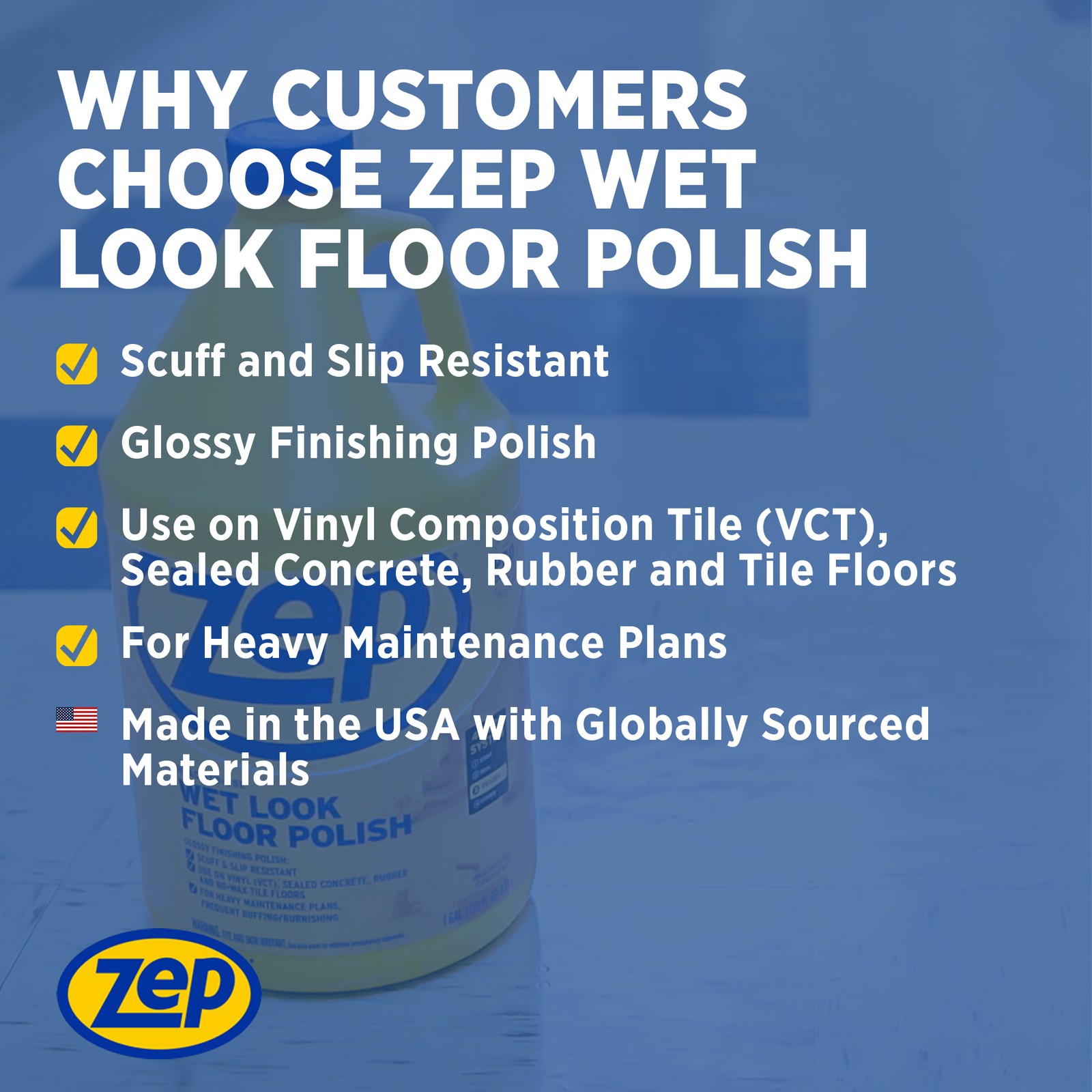 Zep Wet Look Floor Polish – 1 Gallon (Case of 4) ZUWLFF128 – Long Lasting Glossy