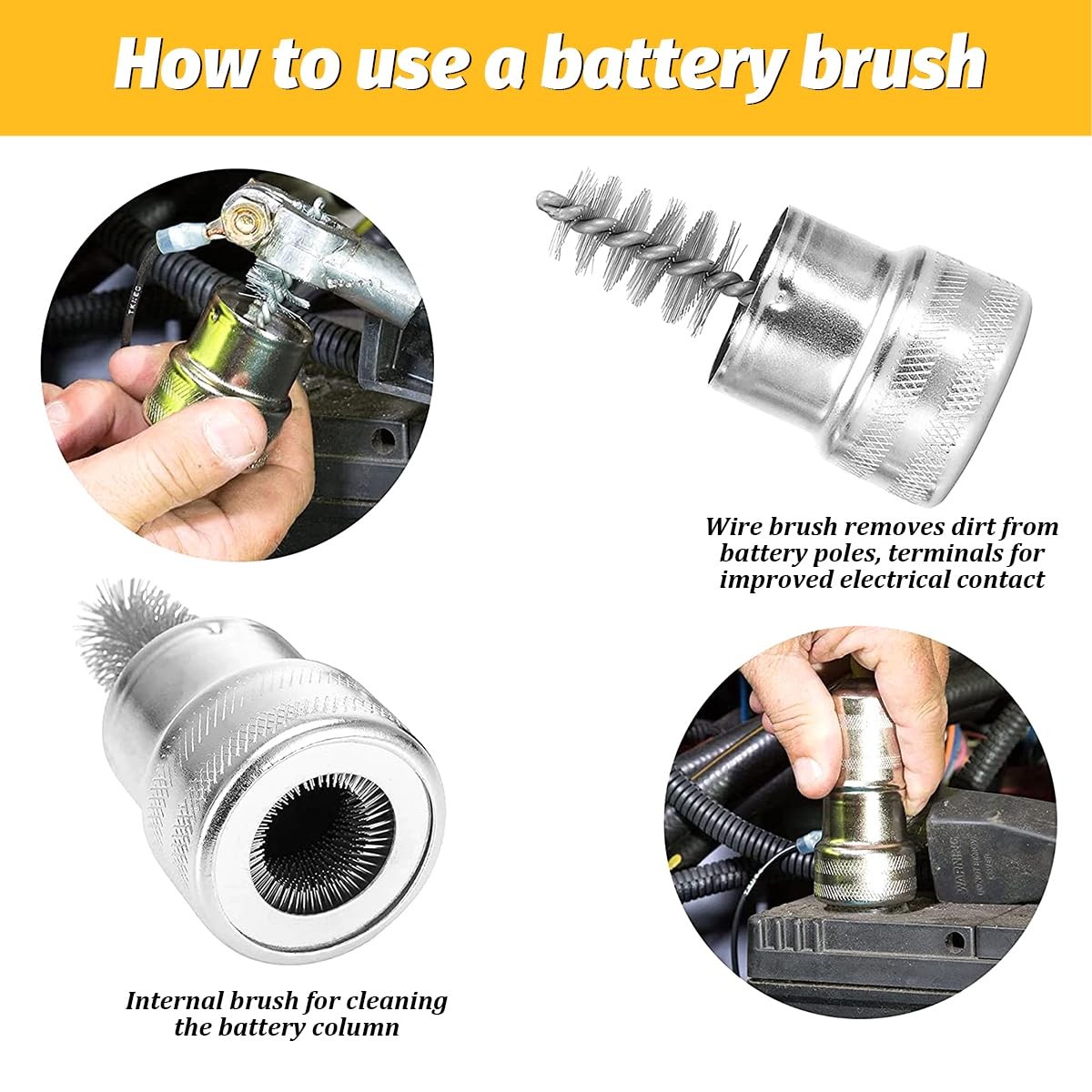 Car Battery Terminal Cleaner Brush Kit, Vehicle Battery Post with 12PCS Washe…