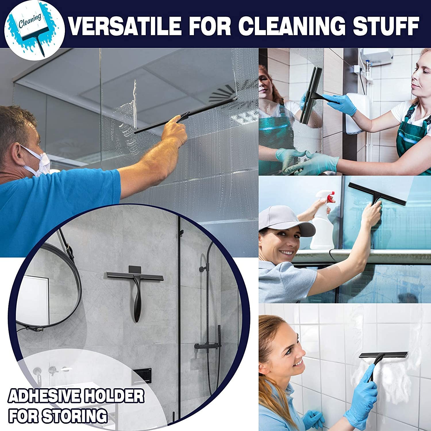 Shower Squeegee, 10-Inch Matte Black Squeegee, All-Purpose Stainless Steel Squee