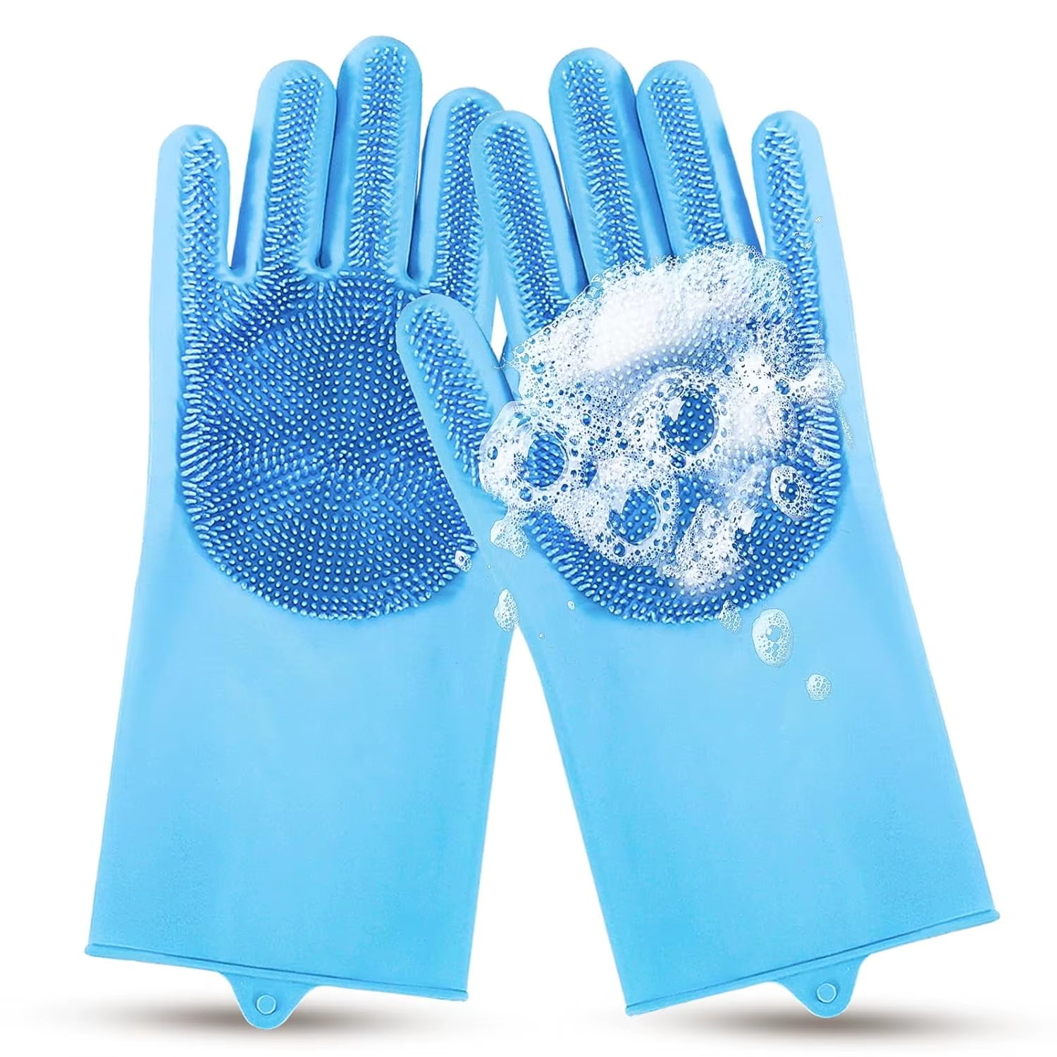 Magic Silicone Scrubber Gloves 2-in-1 Reusable Dishwashing Kitchen Bathroom Blue