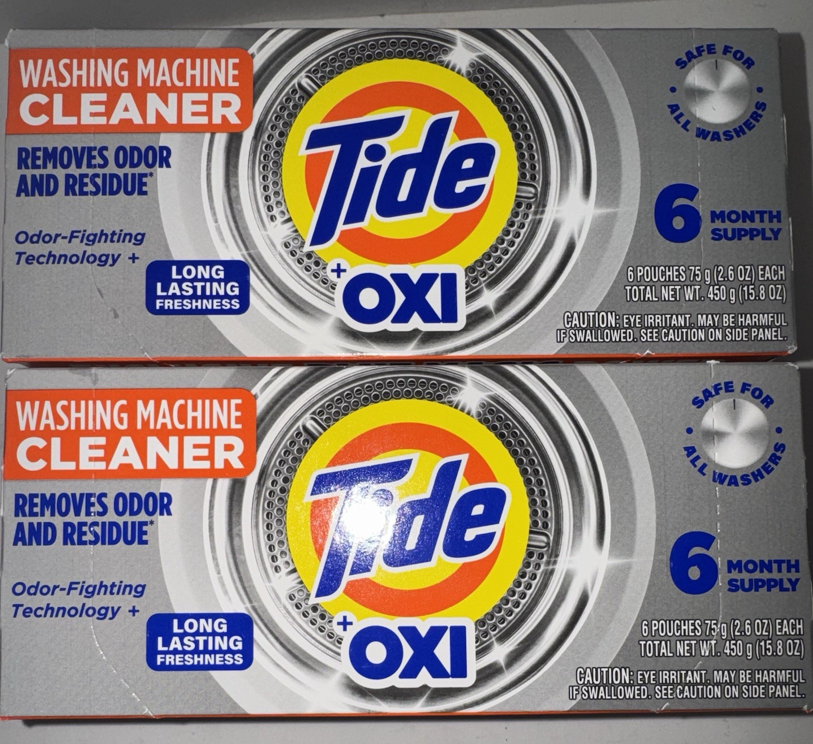 2) TIDE OXI WASHING MACHINE CLEANER 6 MONTH SUPPLY EACH 1 YEAR REMOVES ODOR