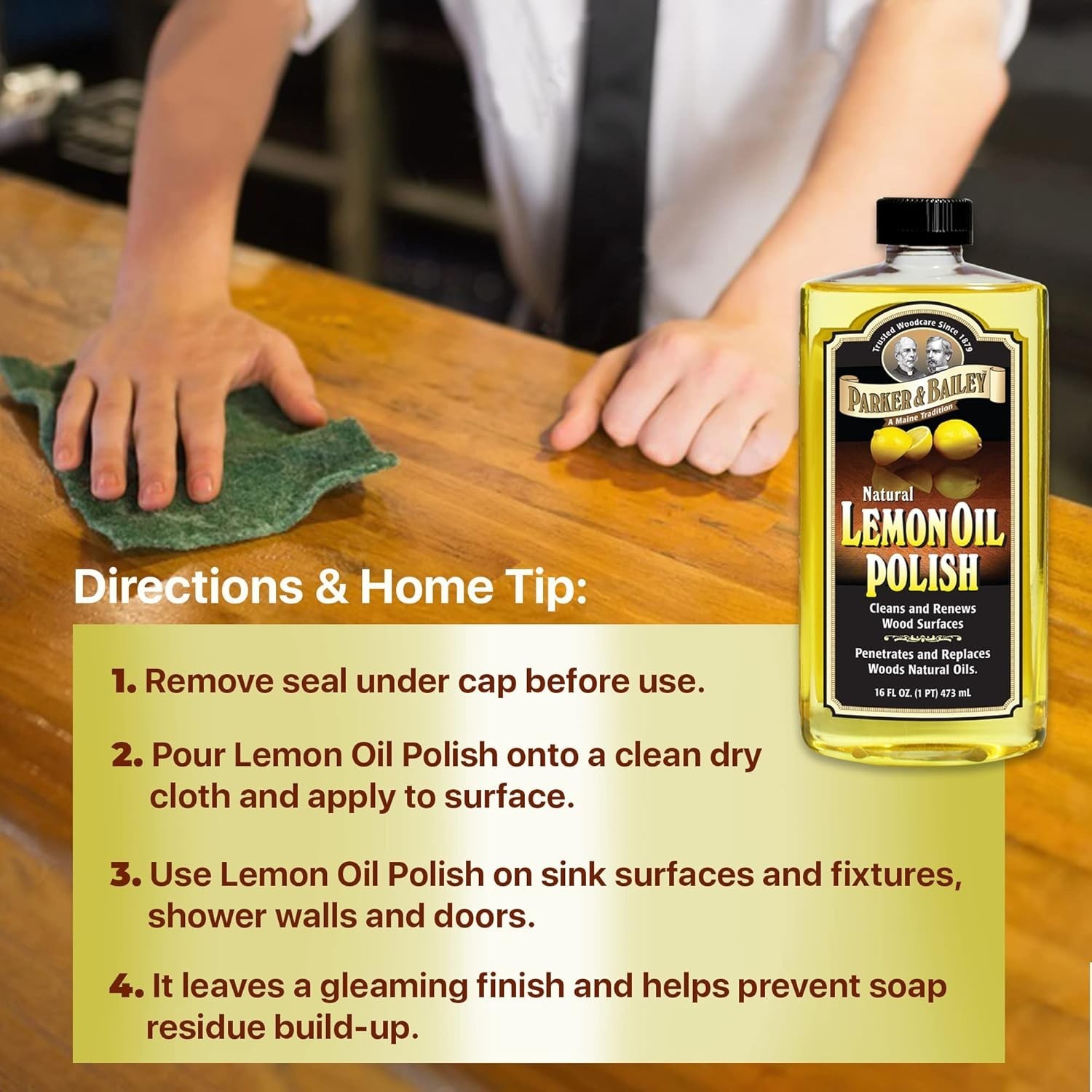 Parker & Bailey Lemon Oil Polish 16oz – Natural Furniture Cleaner with Shine