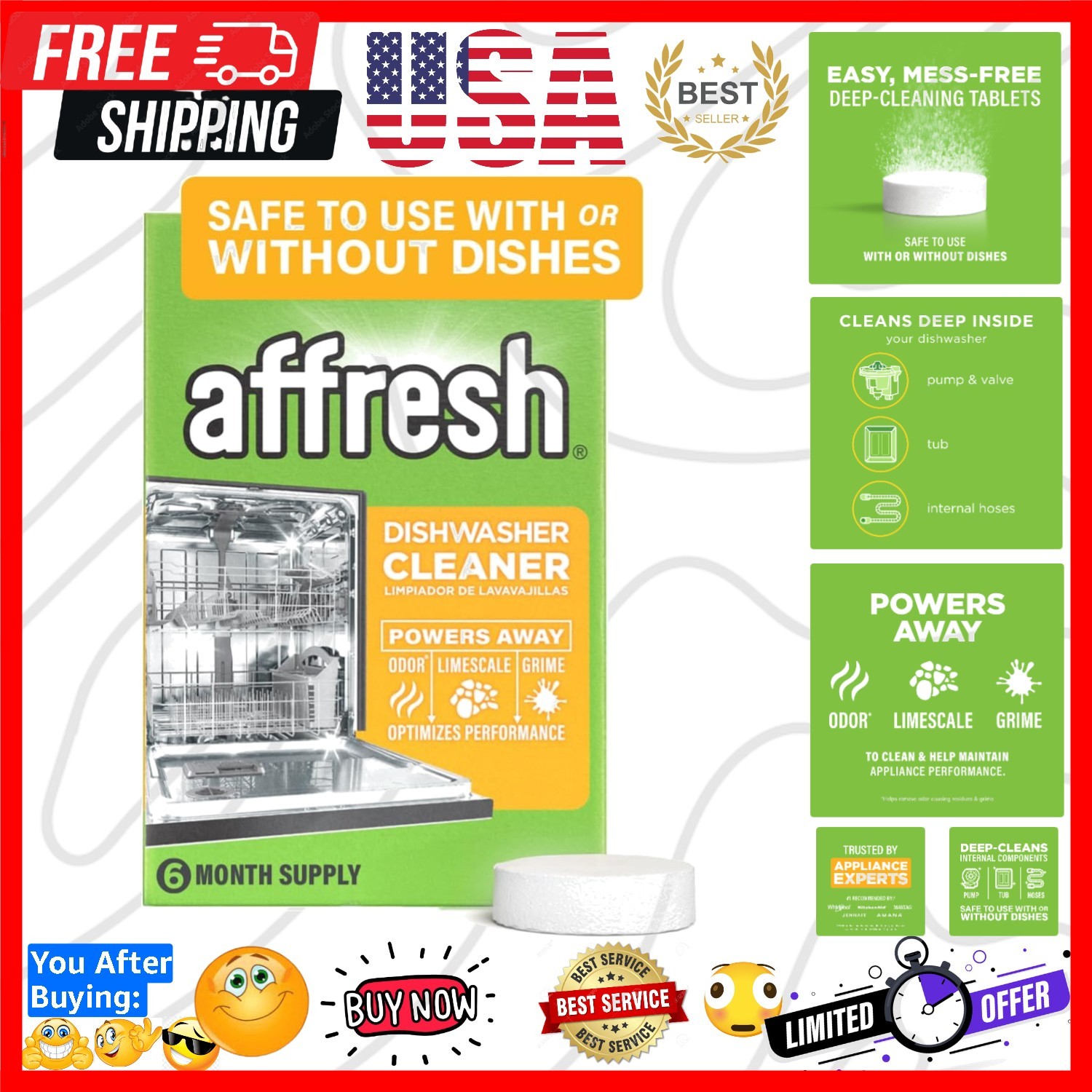 Dishwasher Cleaner, Helps Power Away Odor Causing Bacteria, Limescale, Minera…