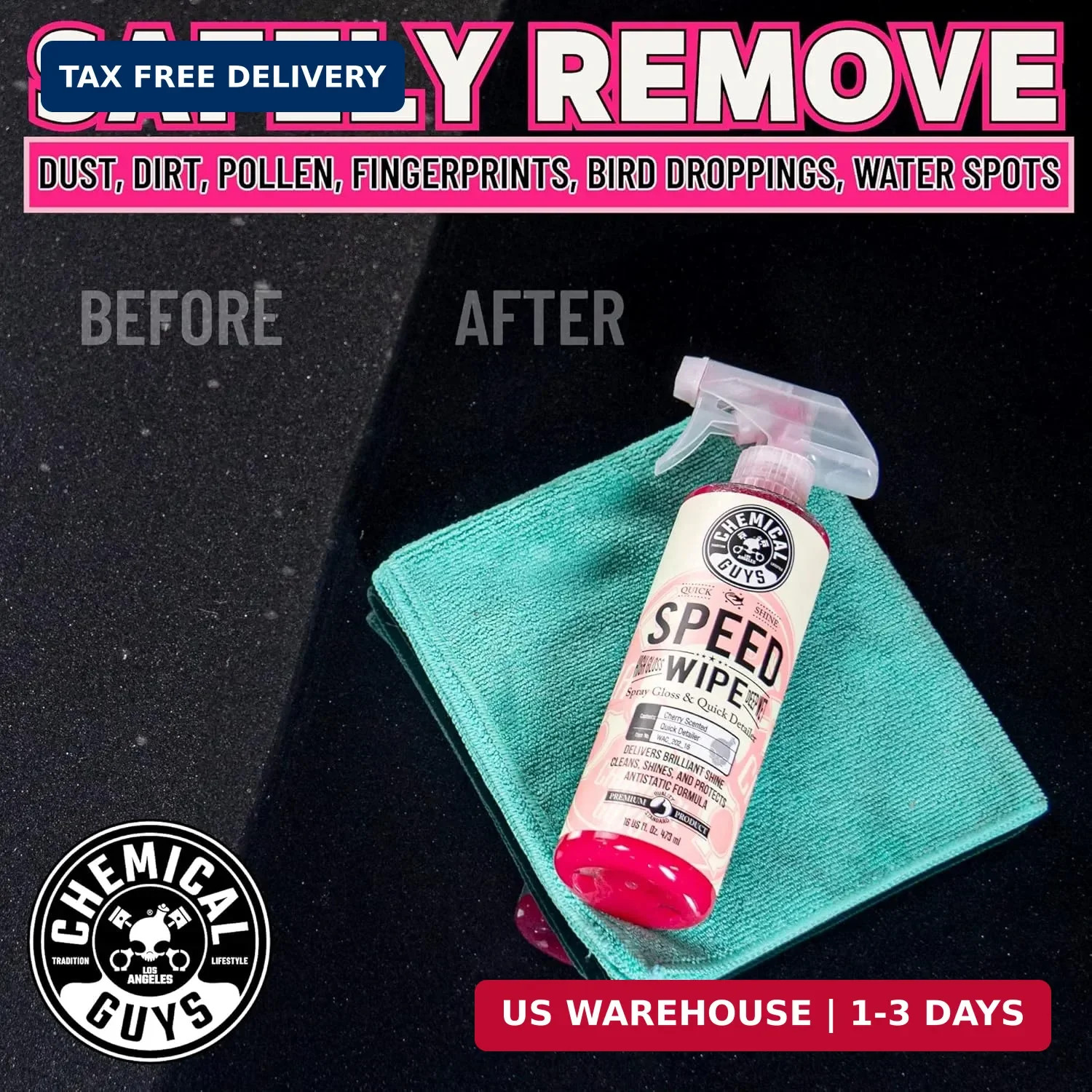 Chemical Guys Speed Wipe Quick Detailer – High Gloss, Streak-Free Shine, Detail