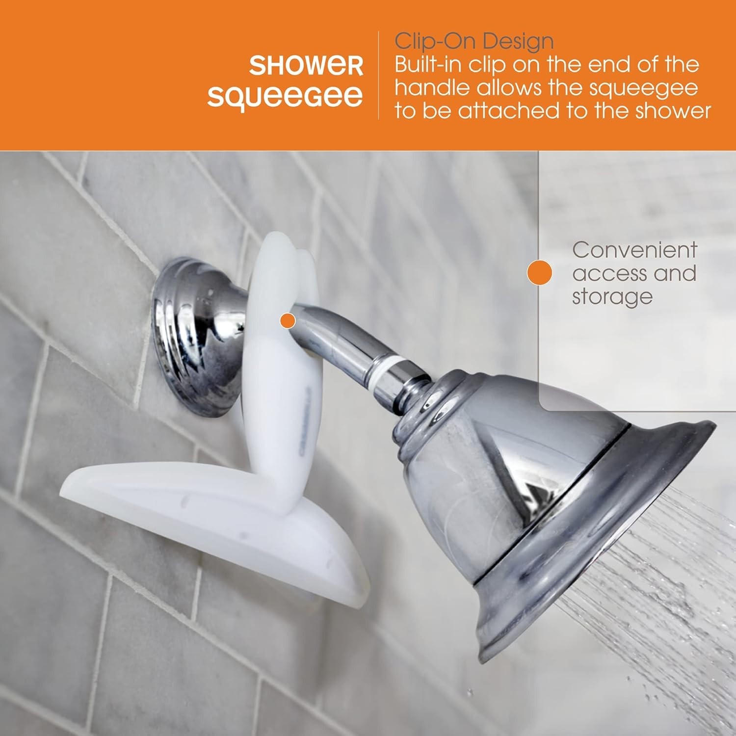 Elegant White Shower Squeegee – 10-Inch Clip-On Silicone Blade for Easy Cleaning