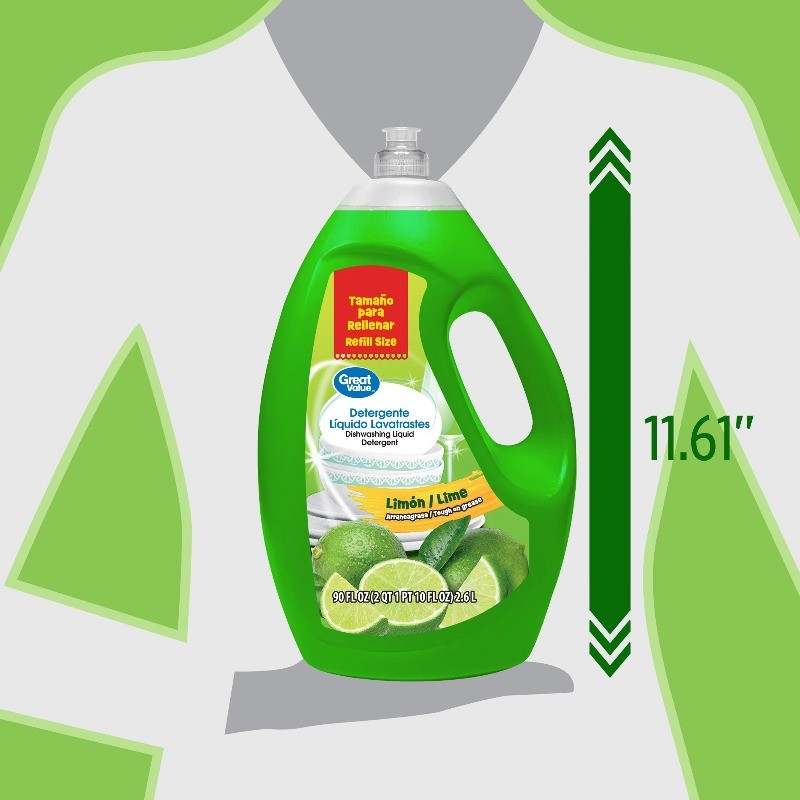 Great Value Dish Washing Liquid Detergent, Limon/Lime, 90 fl oz