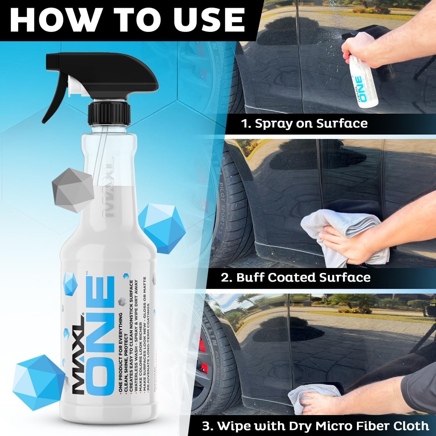 MAXLONE Car Spray with Triphene,Quick Spray & Wipe All Purpose Waterless