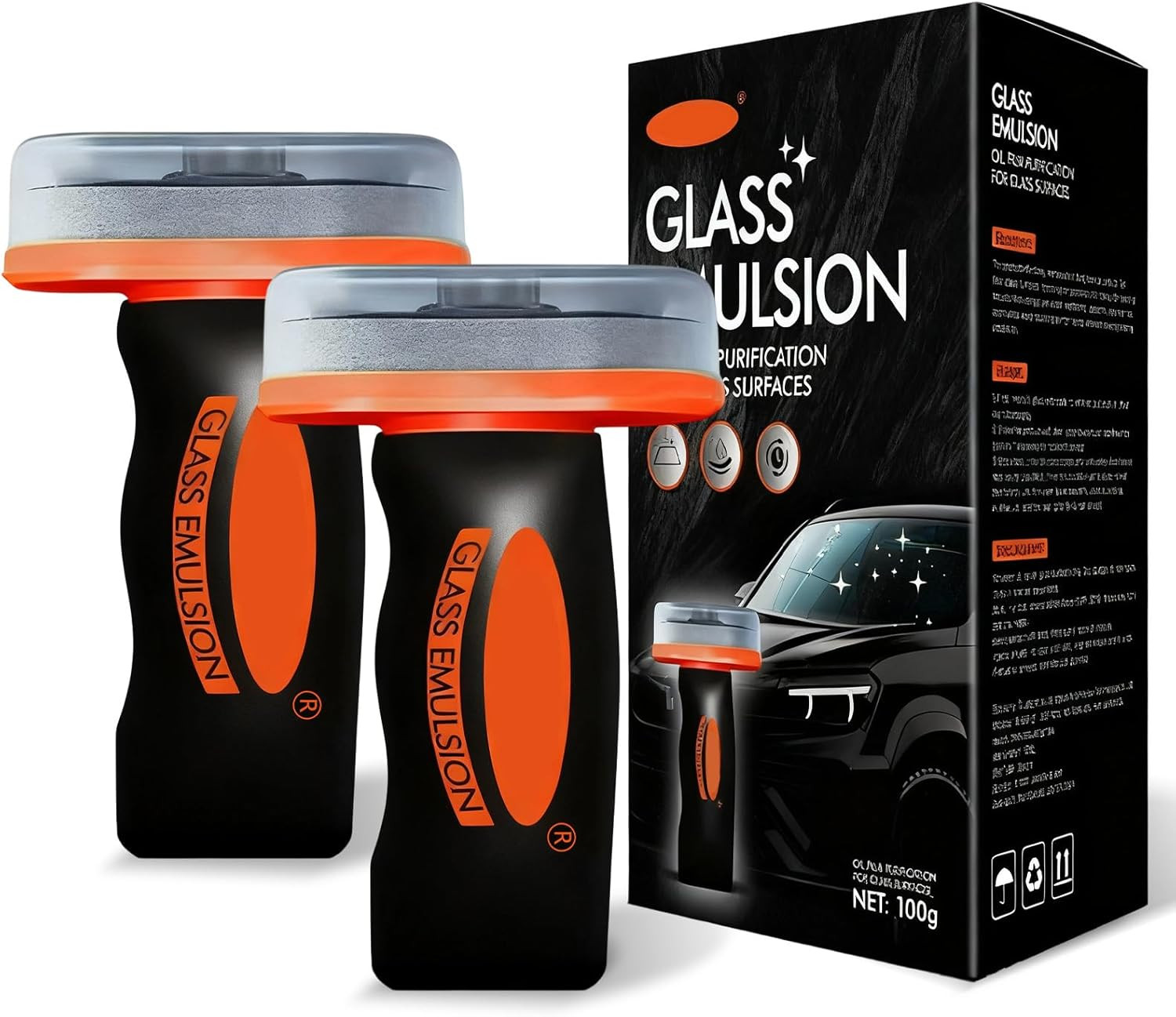 2Pcs Glass Oil Film Remover for Car, Roll-On Glass Emulsion Cleaner with Cleanin