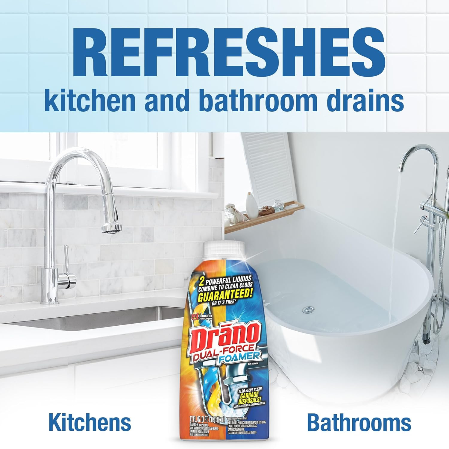 Drano Dual Force Foamer Clog Remover Cleaner Shower Sink Drains 17oz[1][2][3]