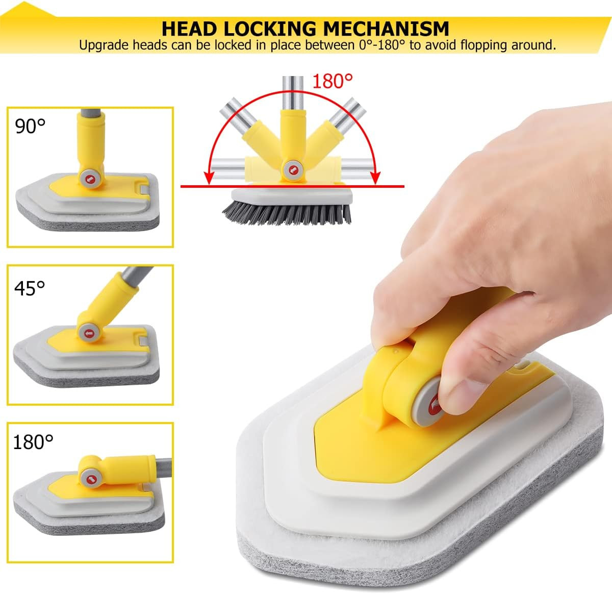 Shower Cleaning Brush with Locking Head, 3 in 1 Tub Tile Scrubber Brush with 50′