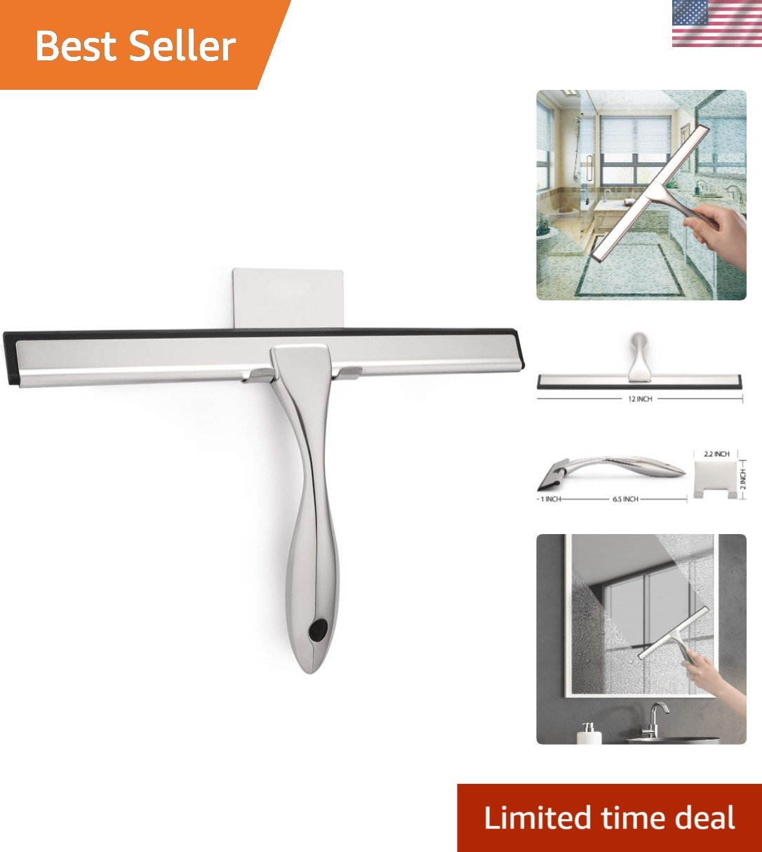 Modern 12-Inch Multi-Surface Shower Squeegee for Streak-Free Shine Effortlessly