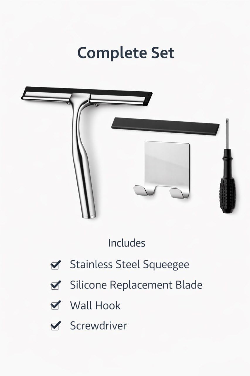 MOVAN Shower Squeegee Glass Doors W/ Replacement Silicone Blade – 304 Stainless