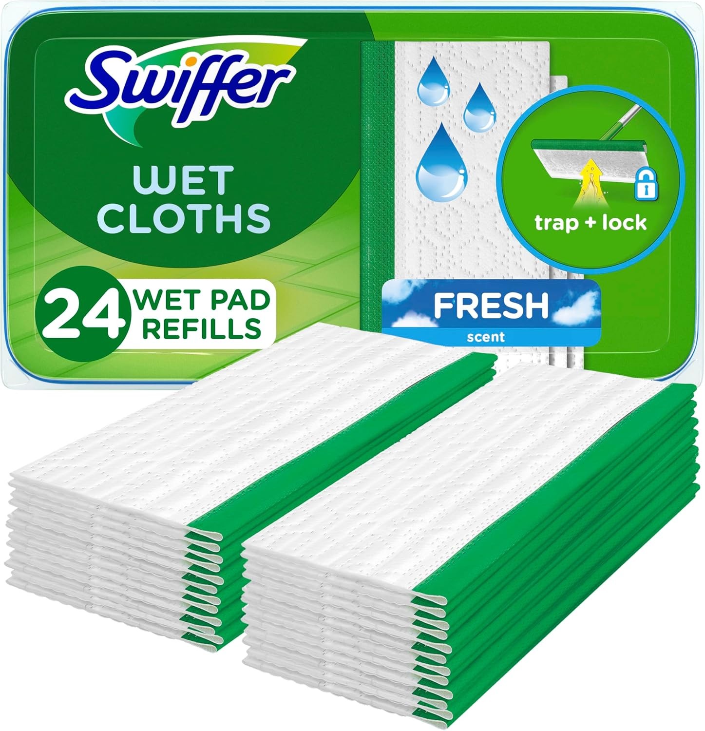 Sweep + Mop, Wet Pads Refill, Floor Cleaner for Dirt, Dust, Hair,