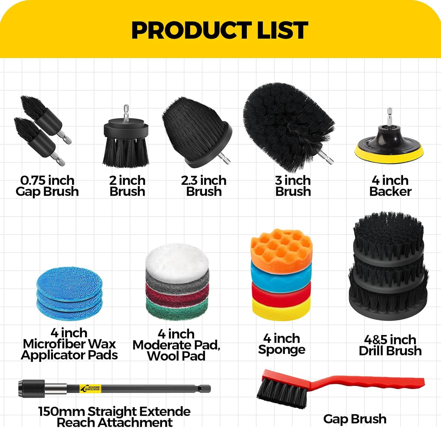 22Pack Drill Brush Attachments Set, Scrub Pads & Sponge, Buffing Pads, Power Scr