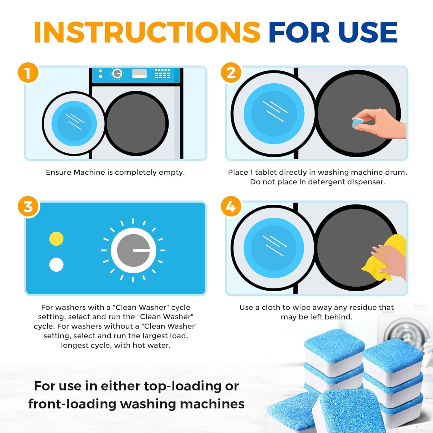 Washing Machine Cleaner Tablets 24 Pack Descaler Deep Cleaning HE Load
