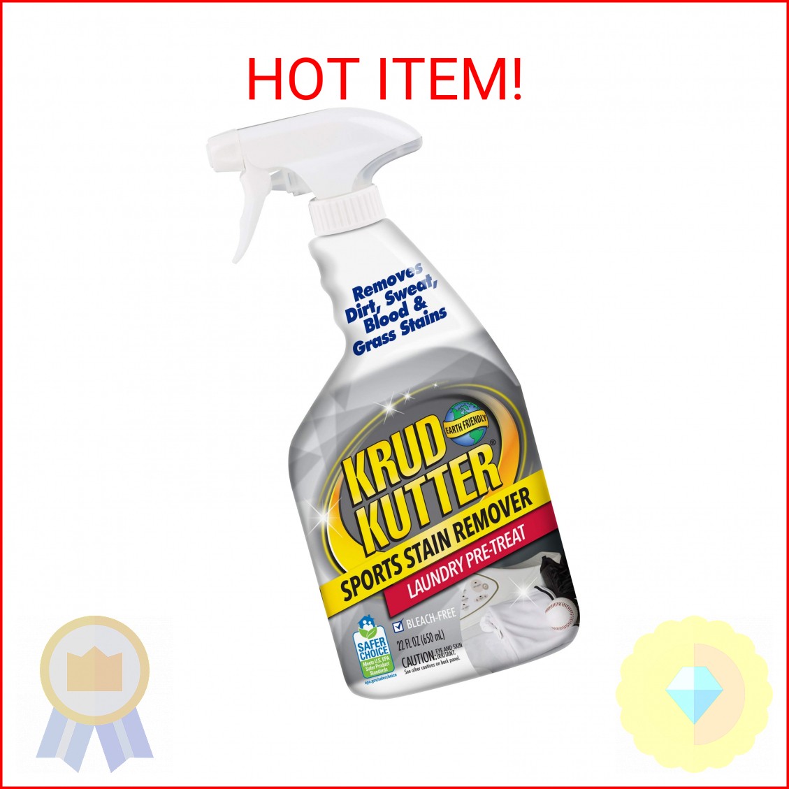 Krud Kutter 305473 Sports Stain Remover Laundry Pre-Treat, 22 oz, White