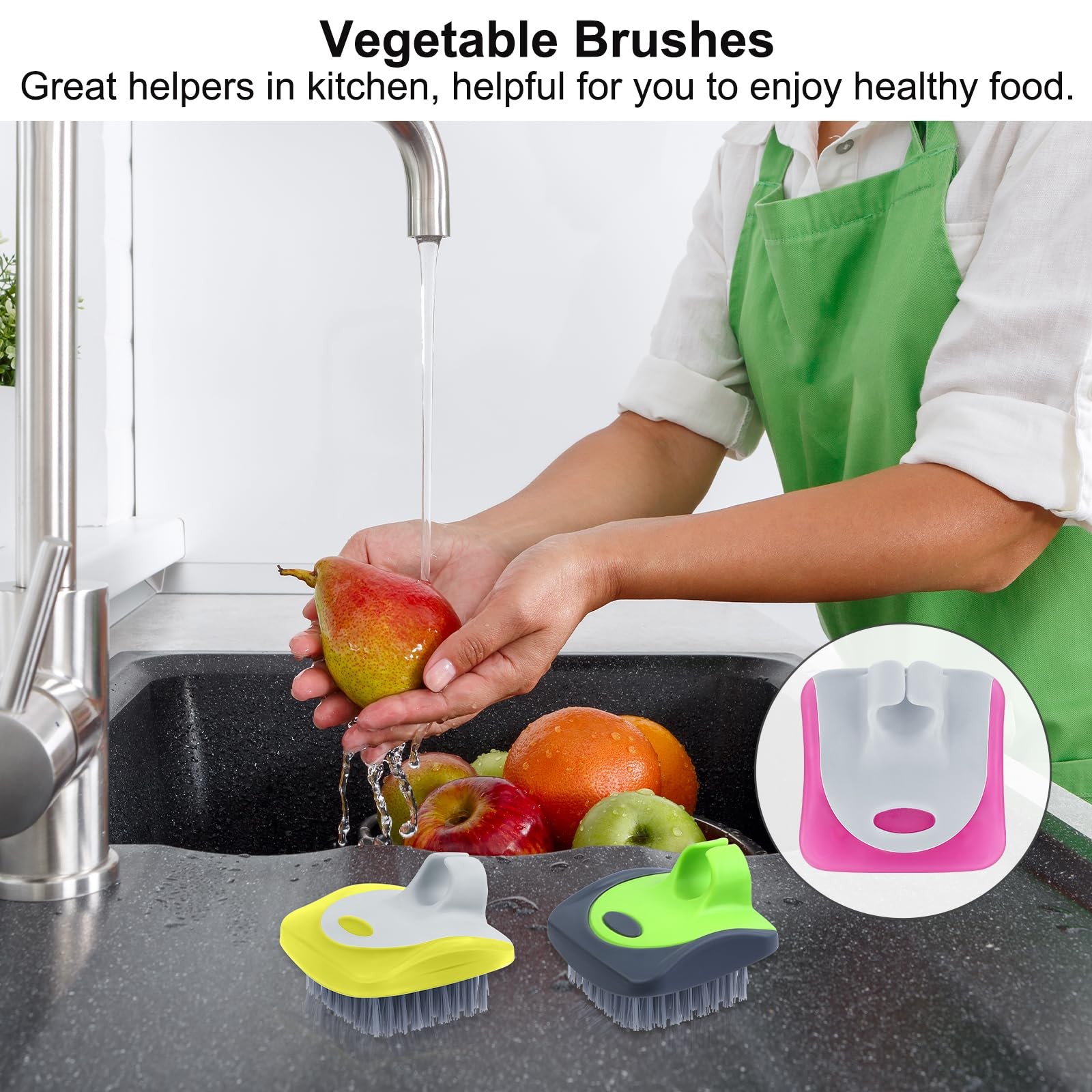 Aodaer 4 Pieces Vegetable Brush Potato Scrubber Brush Silicone Hard and Soft Sid