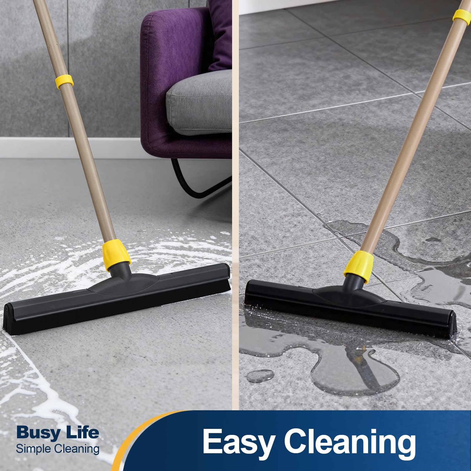 Floor Squeegee Scrubber Adjustable Telescopic Pole Heavy Duty Household Broom