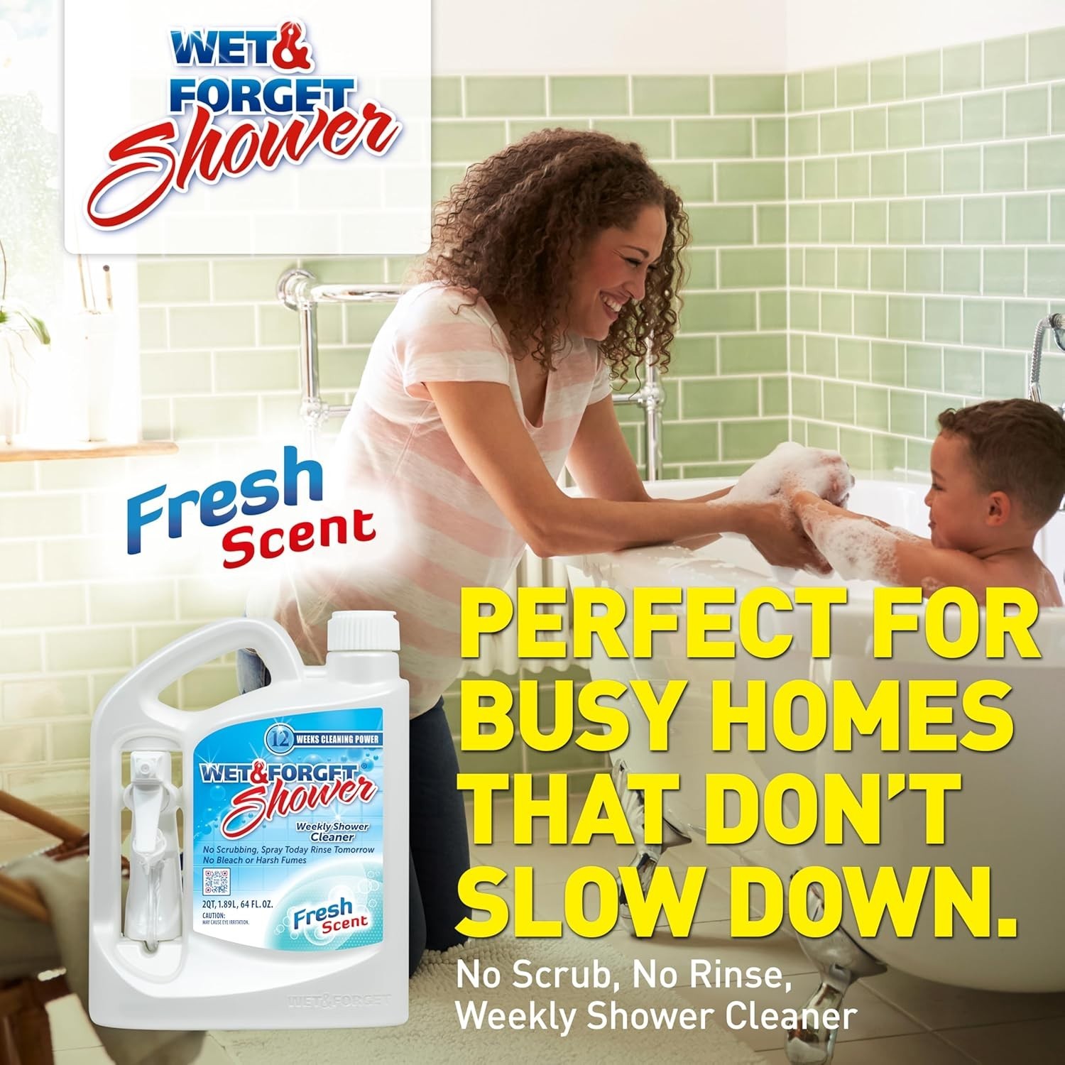 Effortless Shower Cleaner Spray – Bleach-Free, No Scrub, 64 Fl Oz for 3