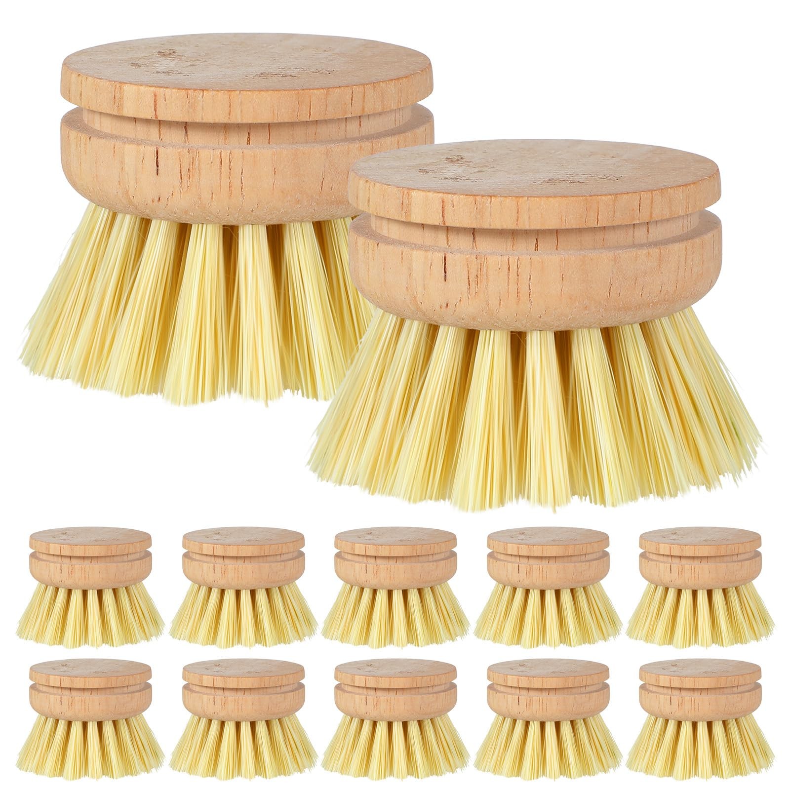 12 Pcs Bamboo Dish Brush Replacement Heads, Wooden Dish Brushes for Cleaning