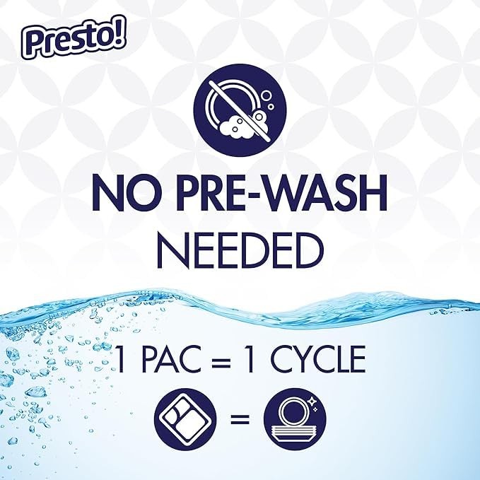 Amazon Brand – Presto! Triple Action Dishwasher Pacs, Lemon Scent, 90 Count