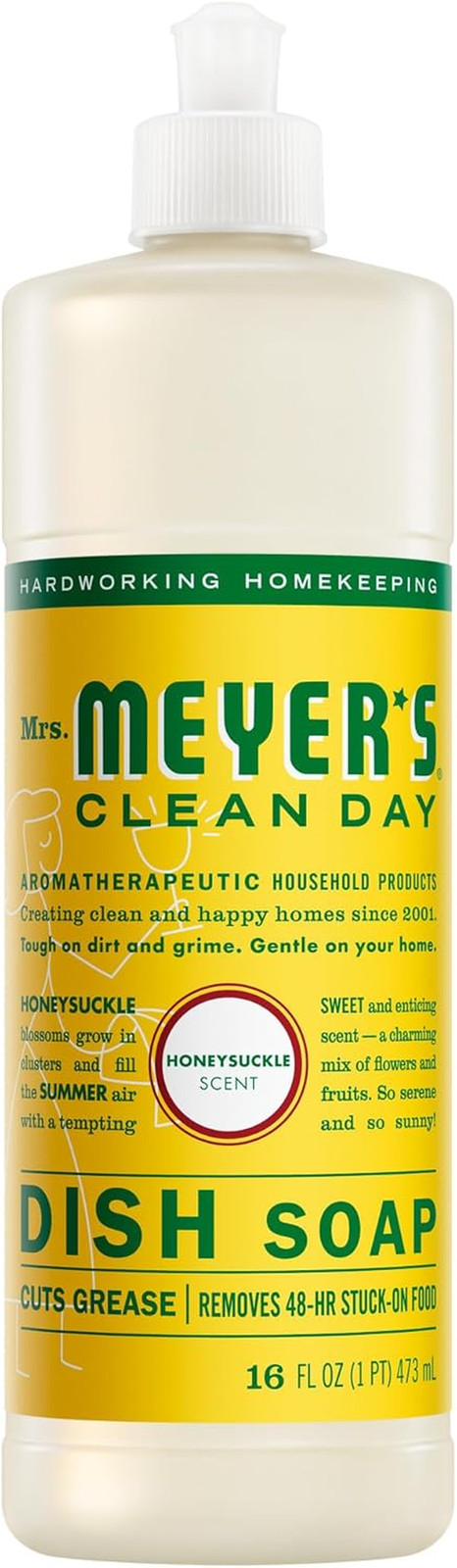 Mrs Meyers Liquid Dish Soap Honeysuckle Scent Plant Derived Degreaser 16oz
