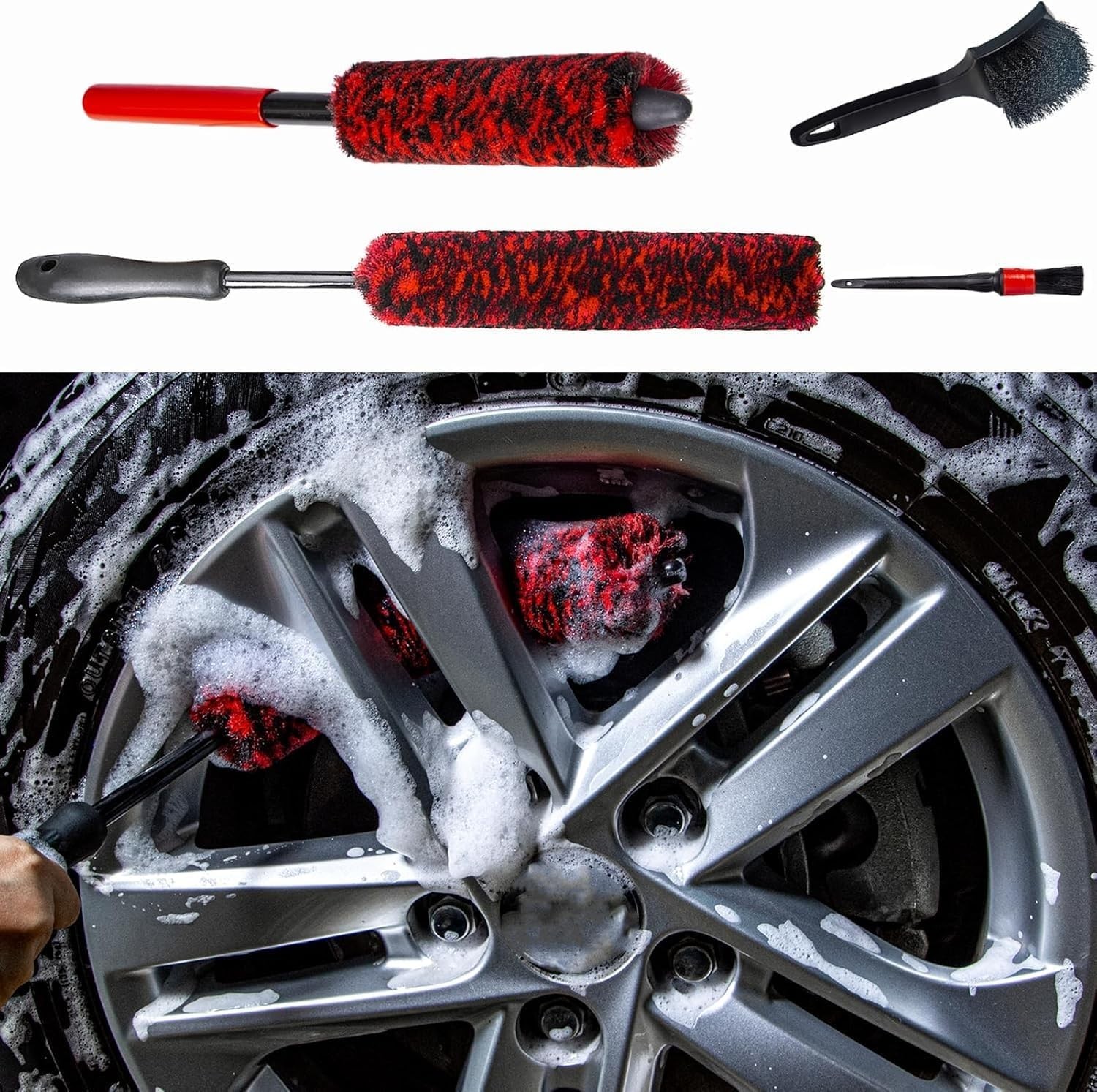 Car Wheel Rim Tire Cleaning Brush Set 4PCS Scratch Free Woolies Detailing Kit