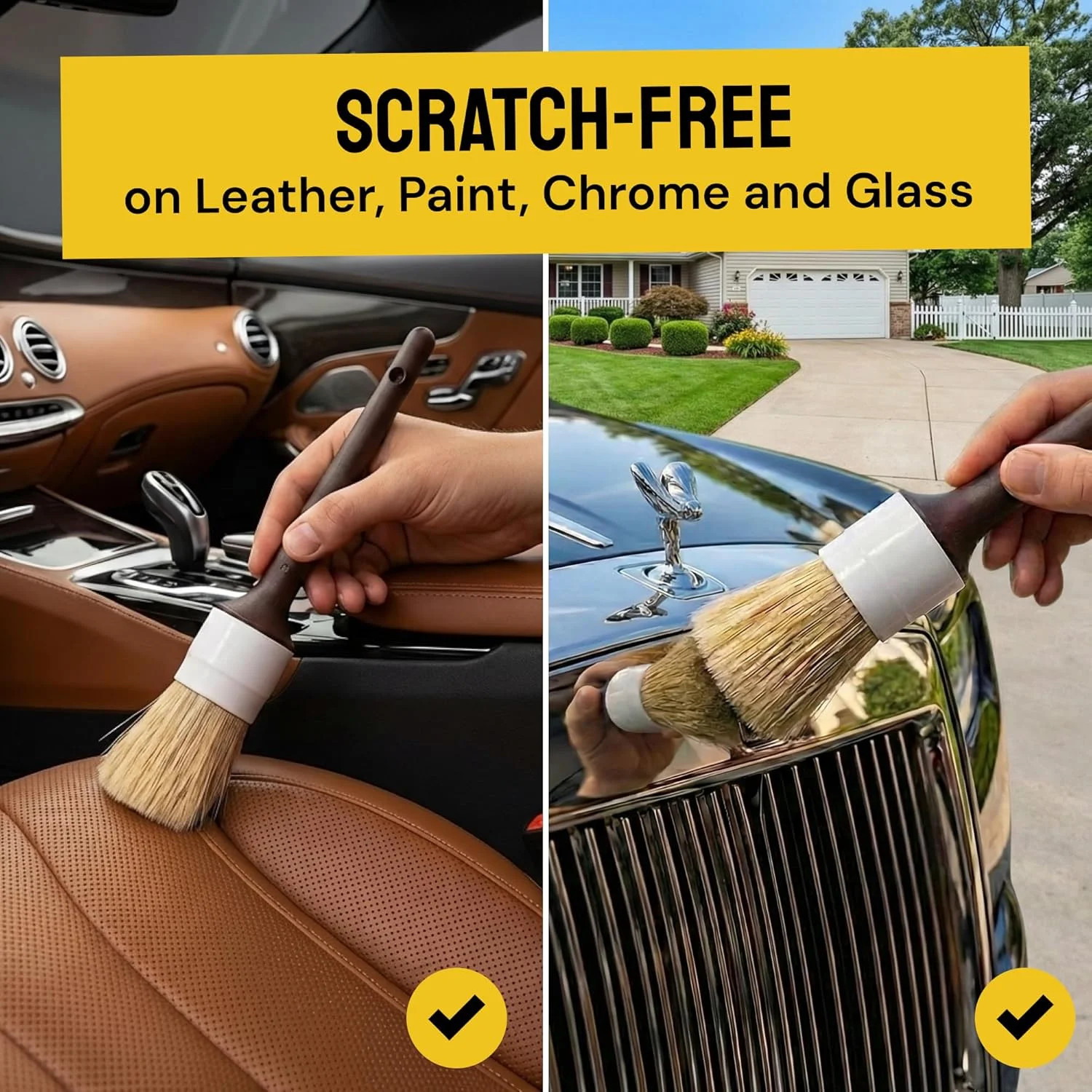 Car Detailing Brush Set 3-Pack – Soft Boar Hair Interior & Exterior Detailing Ki
