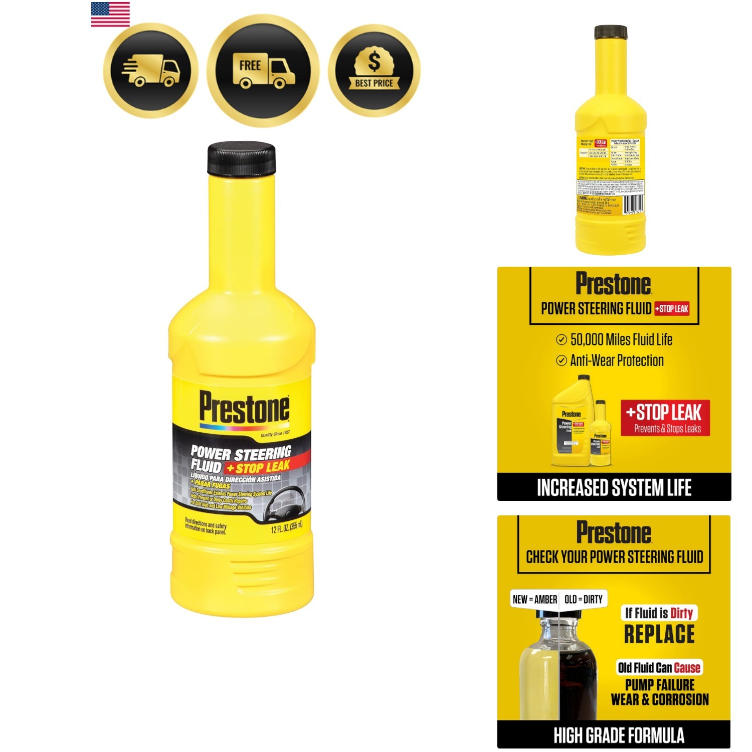 AS262 Power Steering Fluid with Stop Leak, 50,000 Miles, 12 oz.