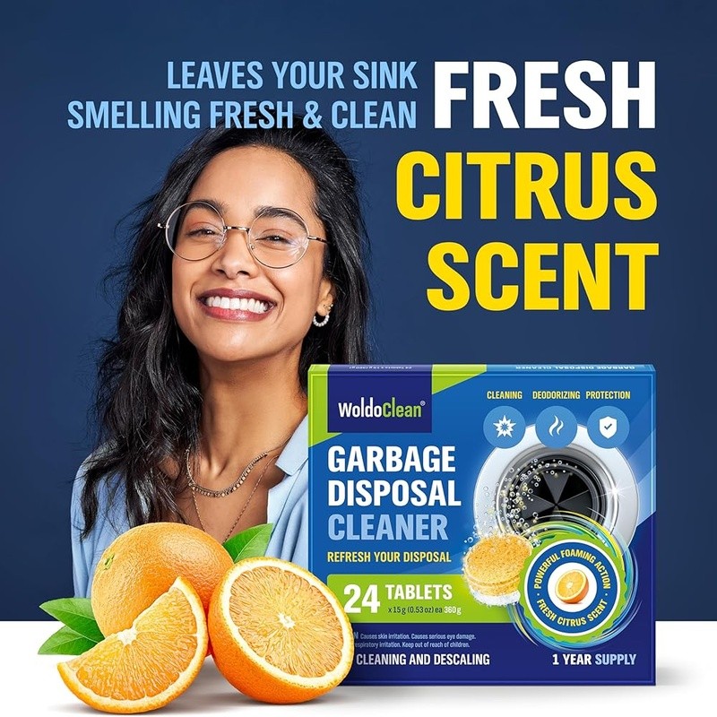 Garbage Disposal Cleaner Tablets Citrus Foam Odor Eliminator 24 Pack Fresh Sink